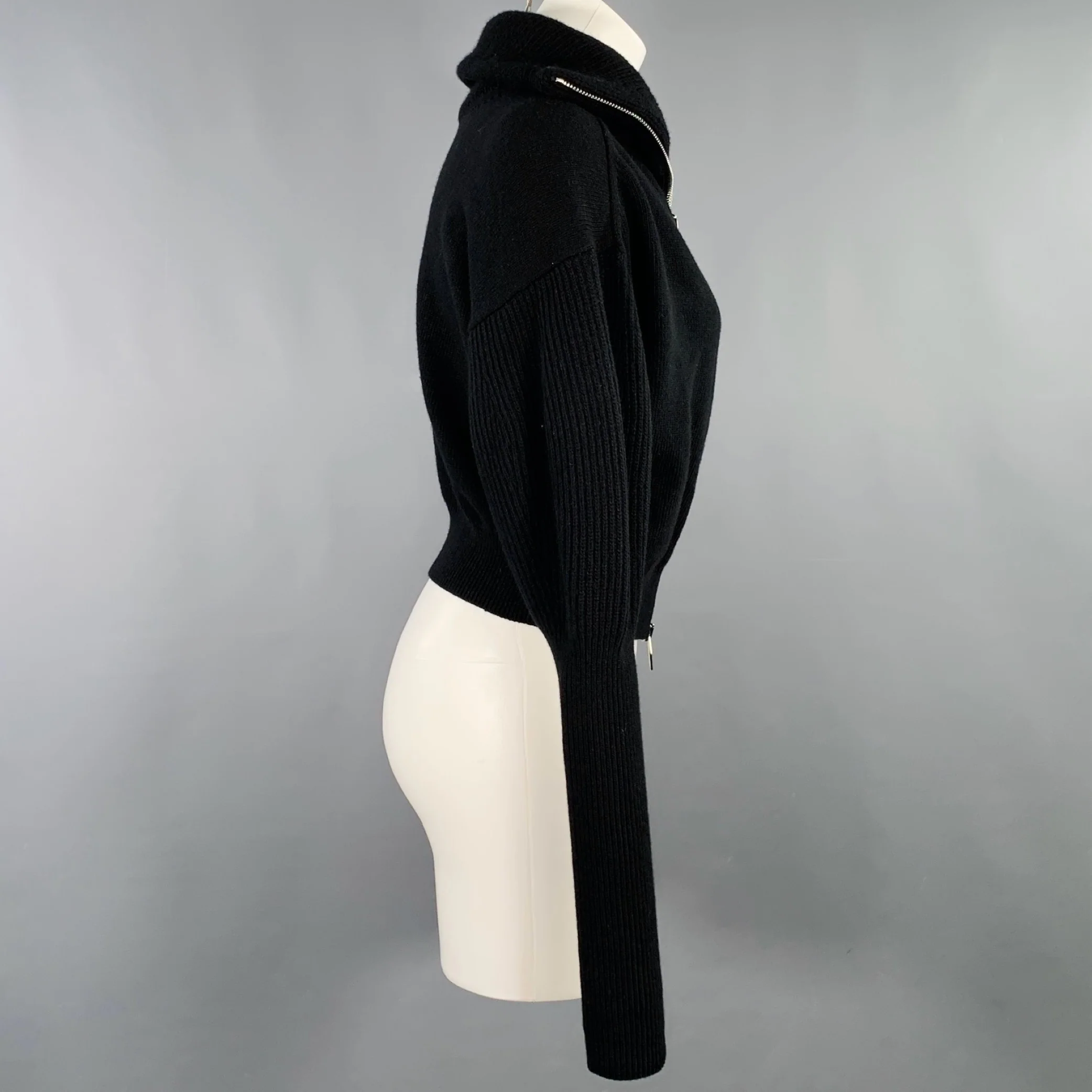 ALEXANDER MCQUEEN Size M Black Wool Cashmere Zip Up Cardigan - Image 2