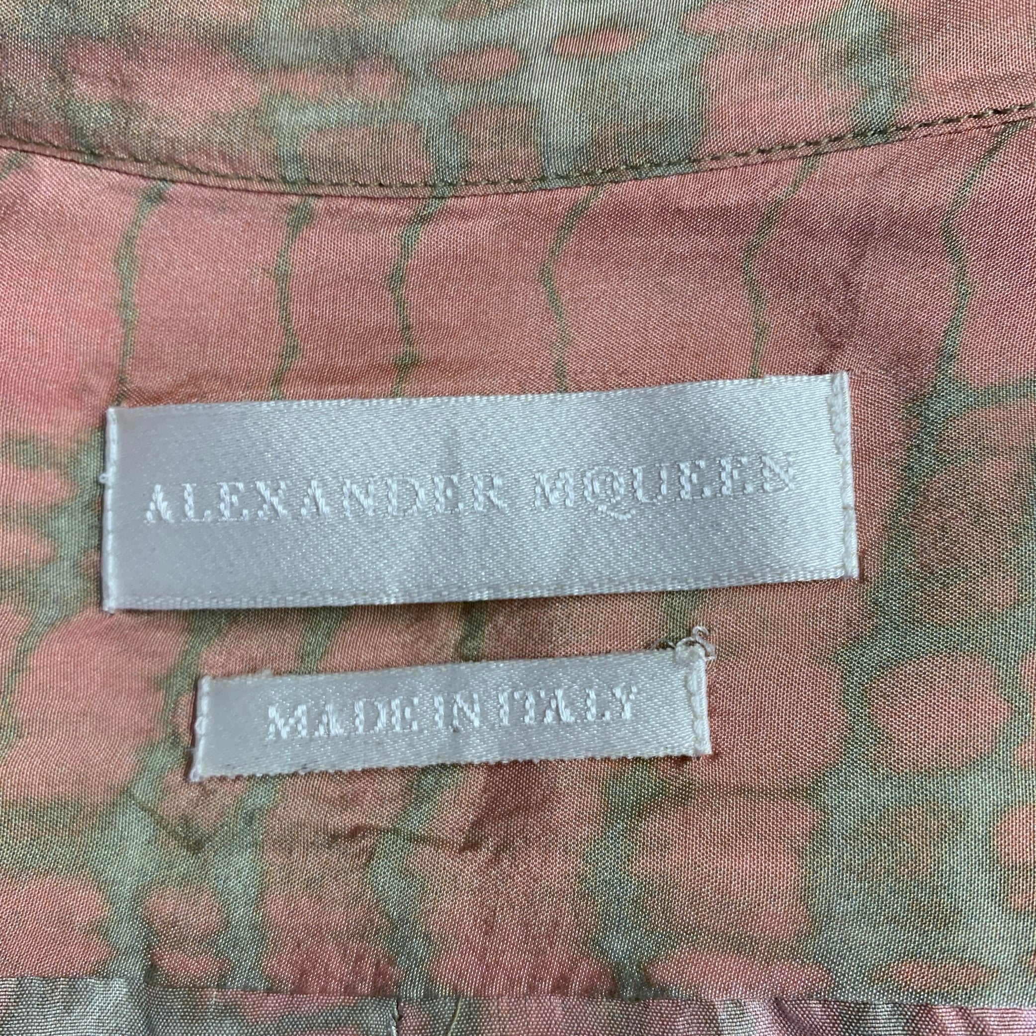 ALEXANDER MCQUEEN Size M Khaki Pink Dyed Silk Nehru Collar Long Sleeve Shirt - Image 6