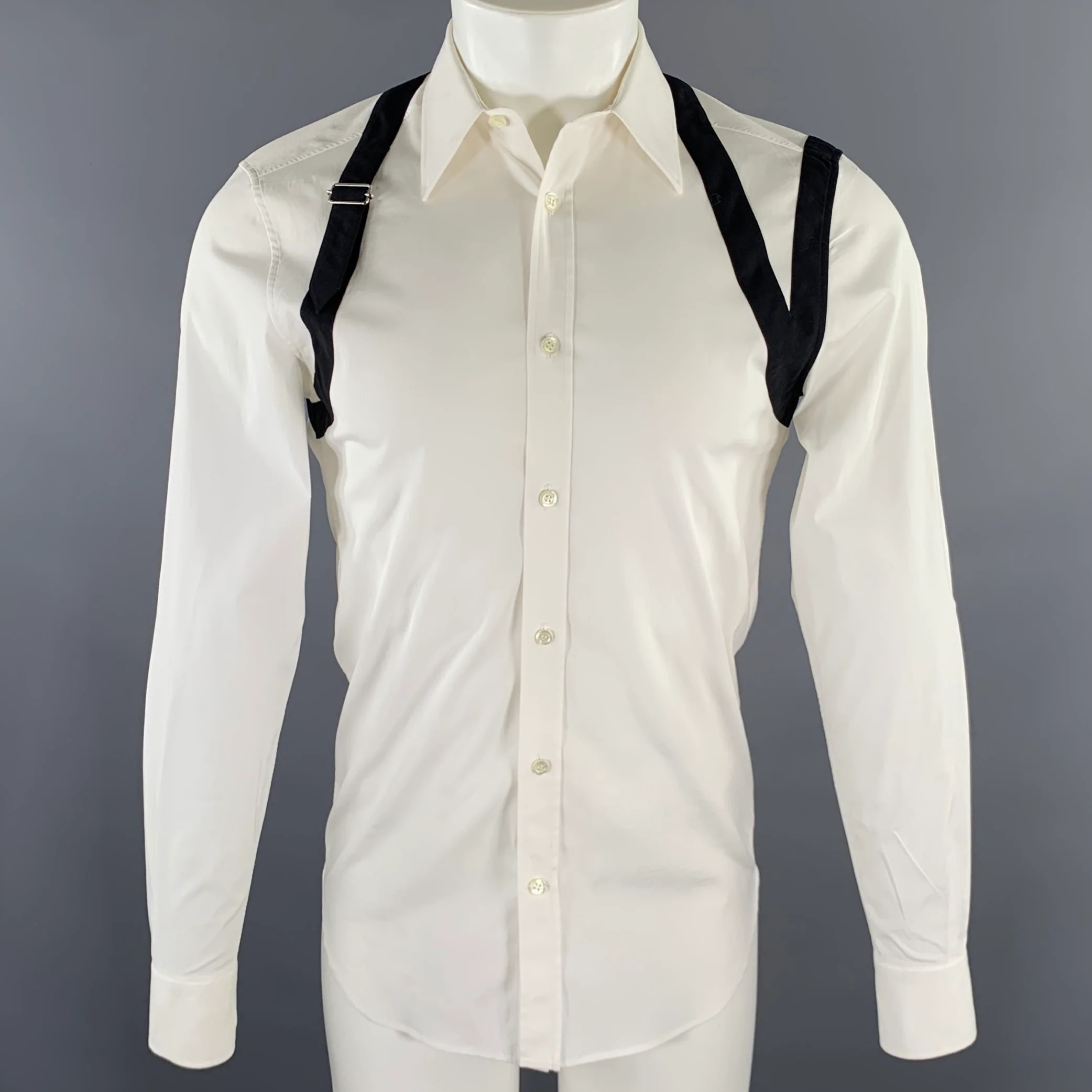 ALEXANDER MCQUEEN Size M White Black Cotton Harness Long Sleeve Shirt