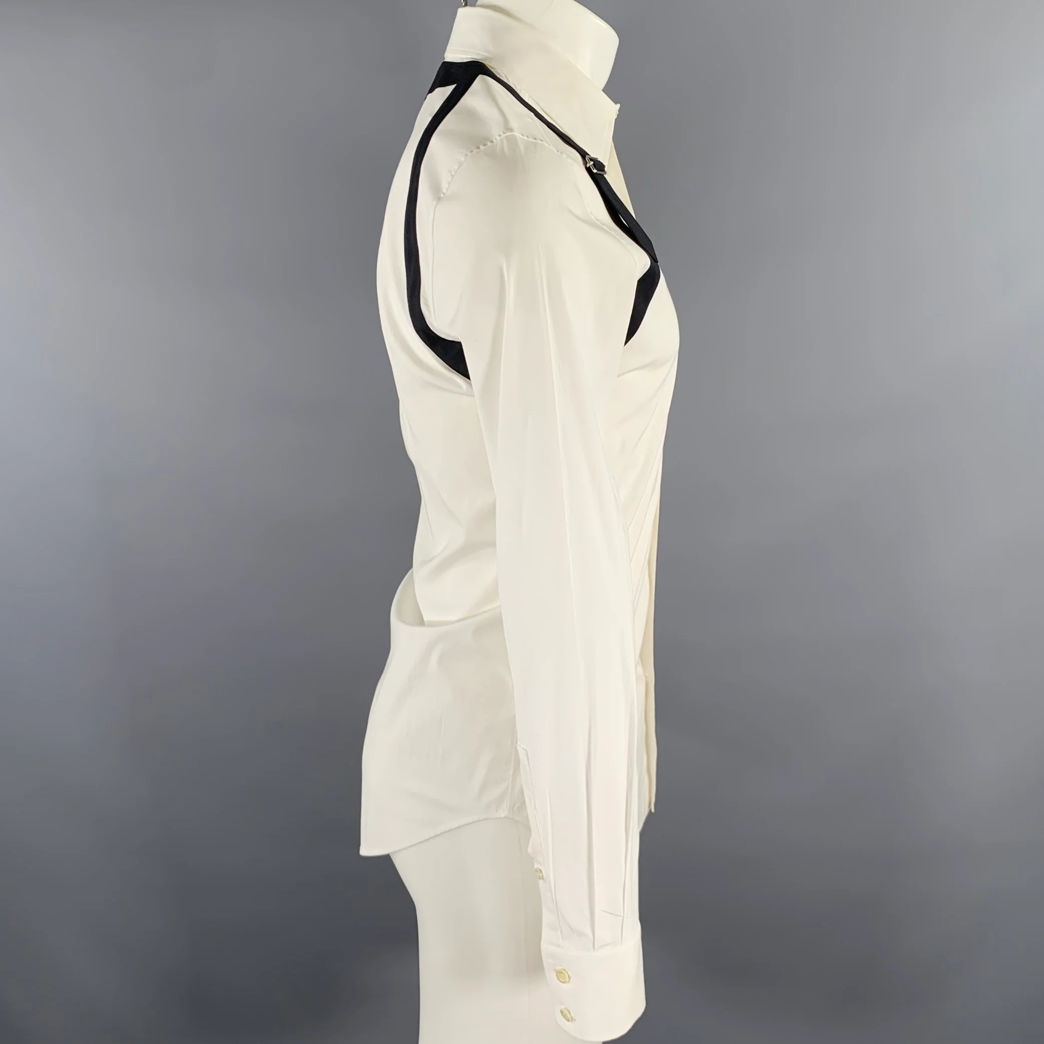 ALEXANDER MCQUEEN Size M White Black Cotton Harness Long Sleeve Shirt - Image 2