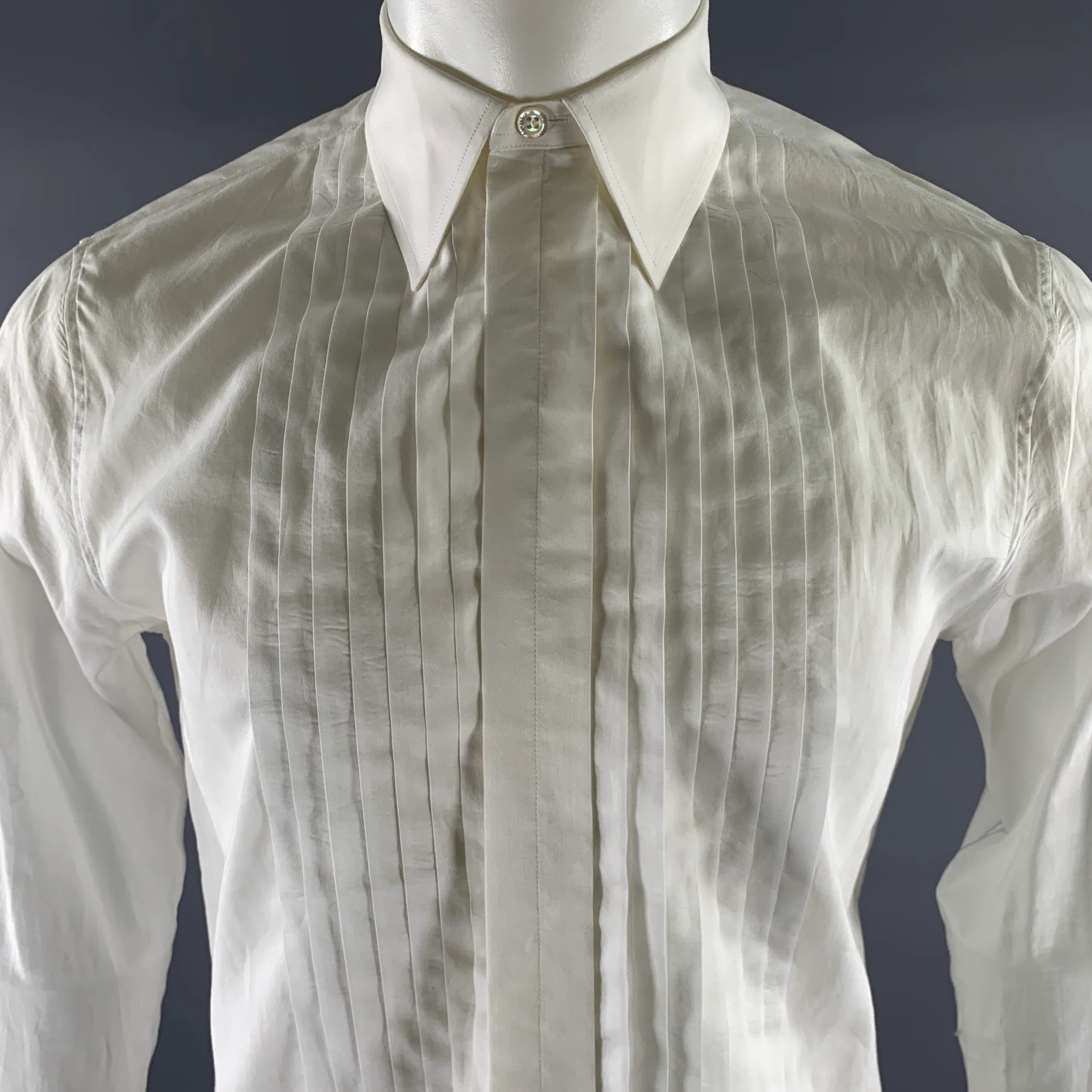 ALEXANDER MCQUEEN Size M White Cotton Tuxedo Frech Cuff Long Sleeve Shirt - Image 2