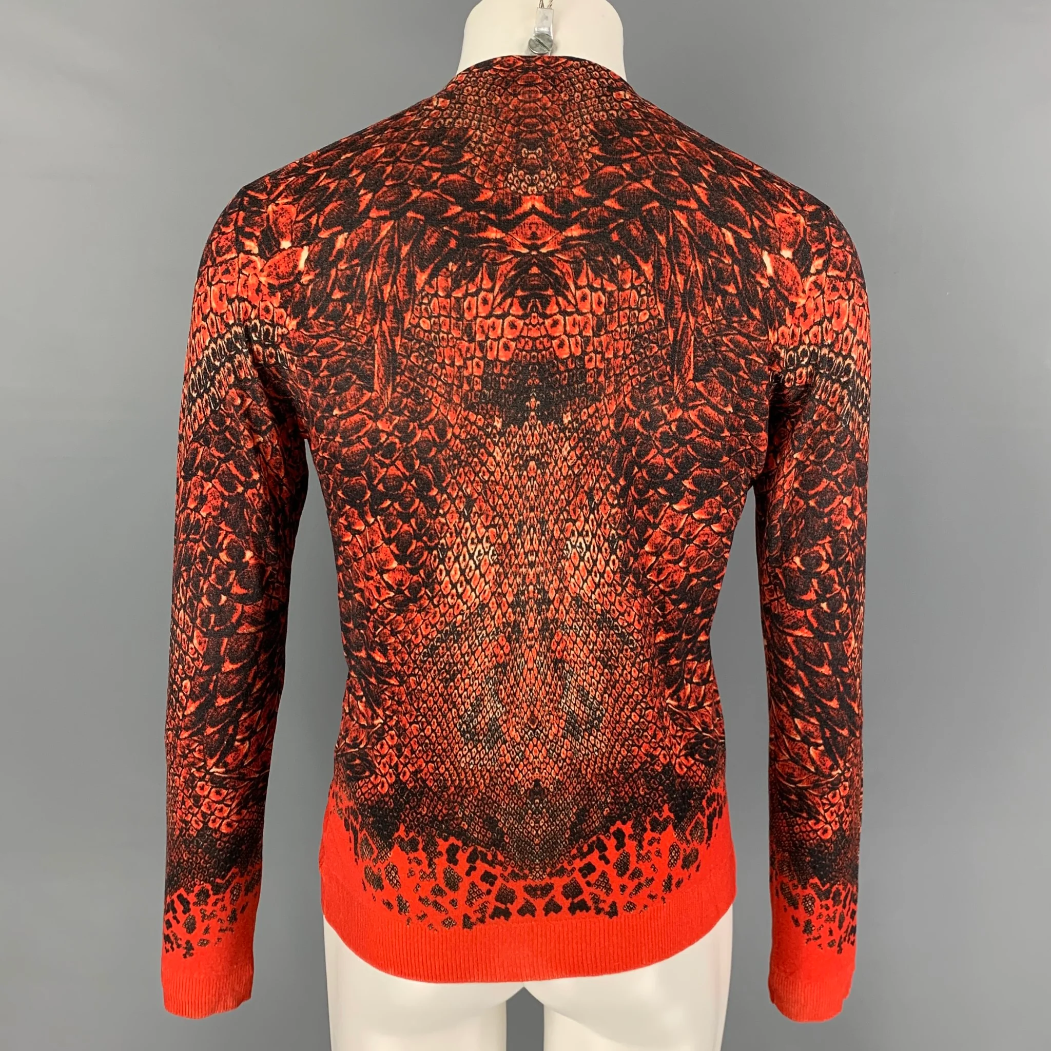 ALEXANDER MCQUEEN Size S Black Orange Print Wool Buttoned Cardigan - Image 4