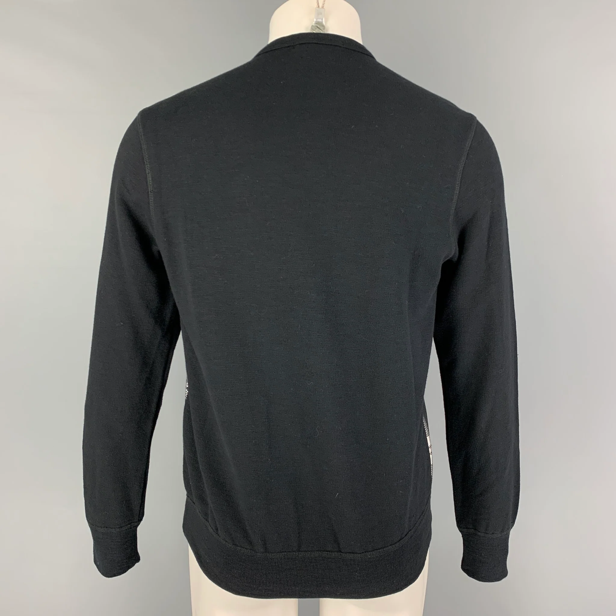ALEXANDER MCQUEEN Size S Black Silver Plaid Silk Polyester Crew-Neck Pullover - Image 3