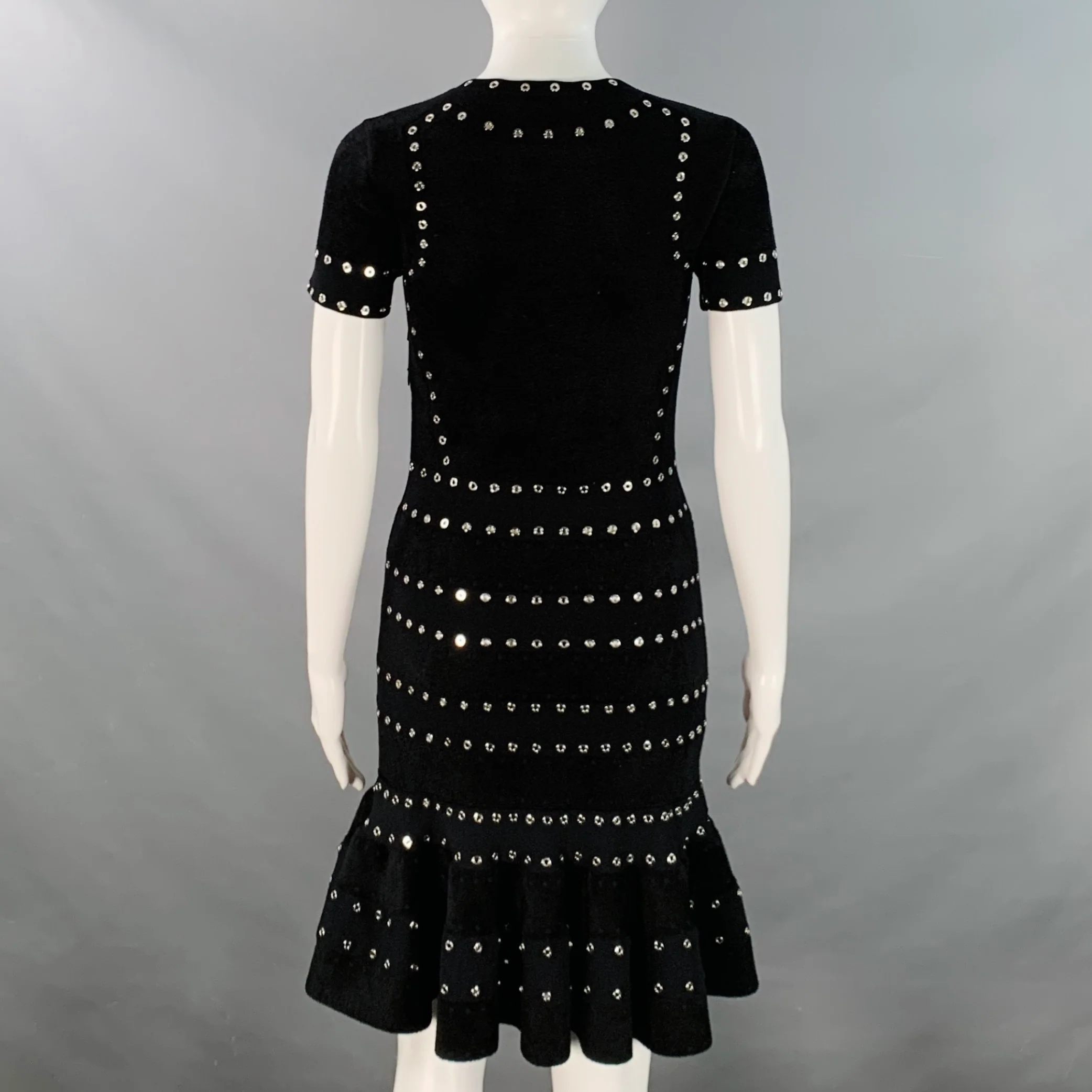 ALEXANDER MCQUEEN Size S Black Viscose Blend Studded Flounce Dress - Image 3