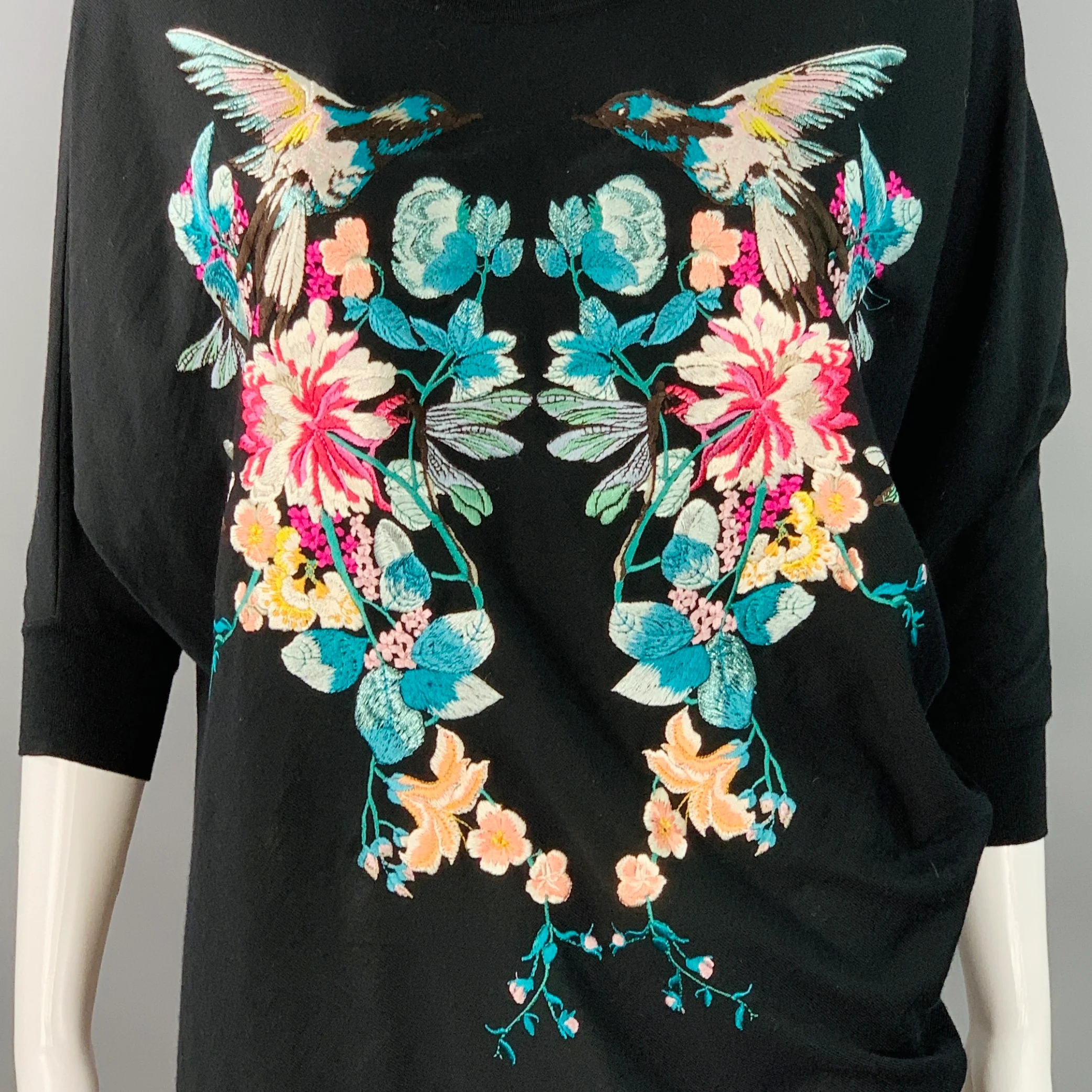 ALEXANDER MCQUEEN Size S Black Wool Jersey Embroidered Asymmetrical T-Shirt Dress - Image 2