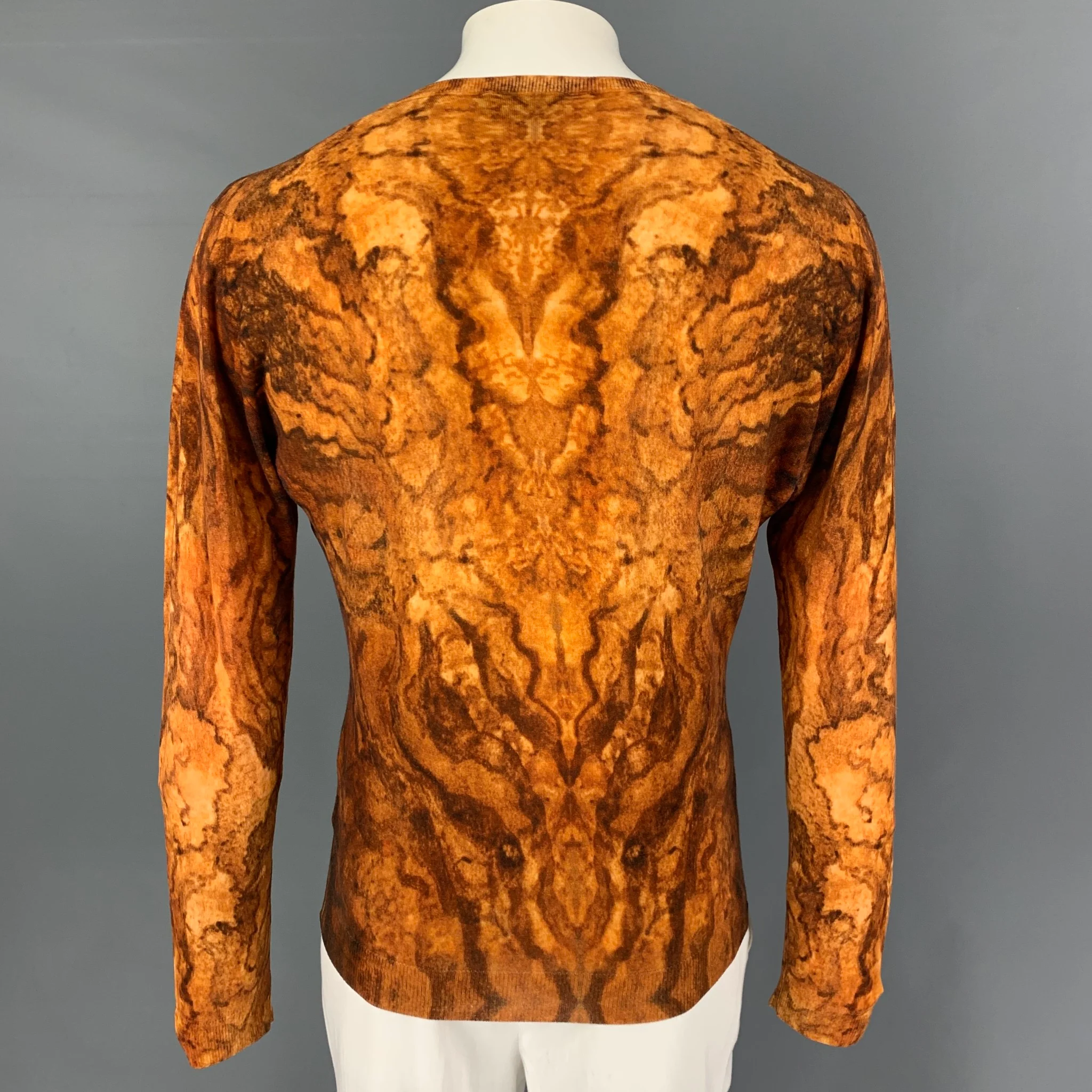 ALEXANDER MCQUEEN Size S Yellow Brown Print Wool Crew-Neck Pullover - Image 4