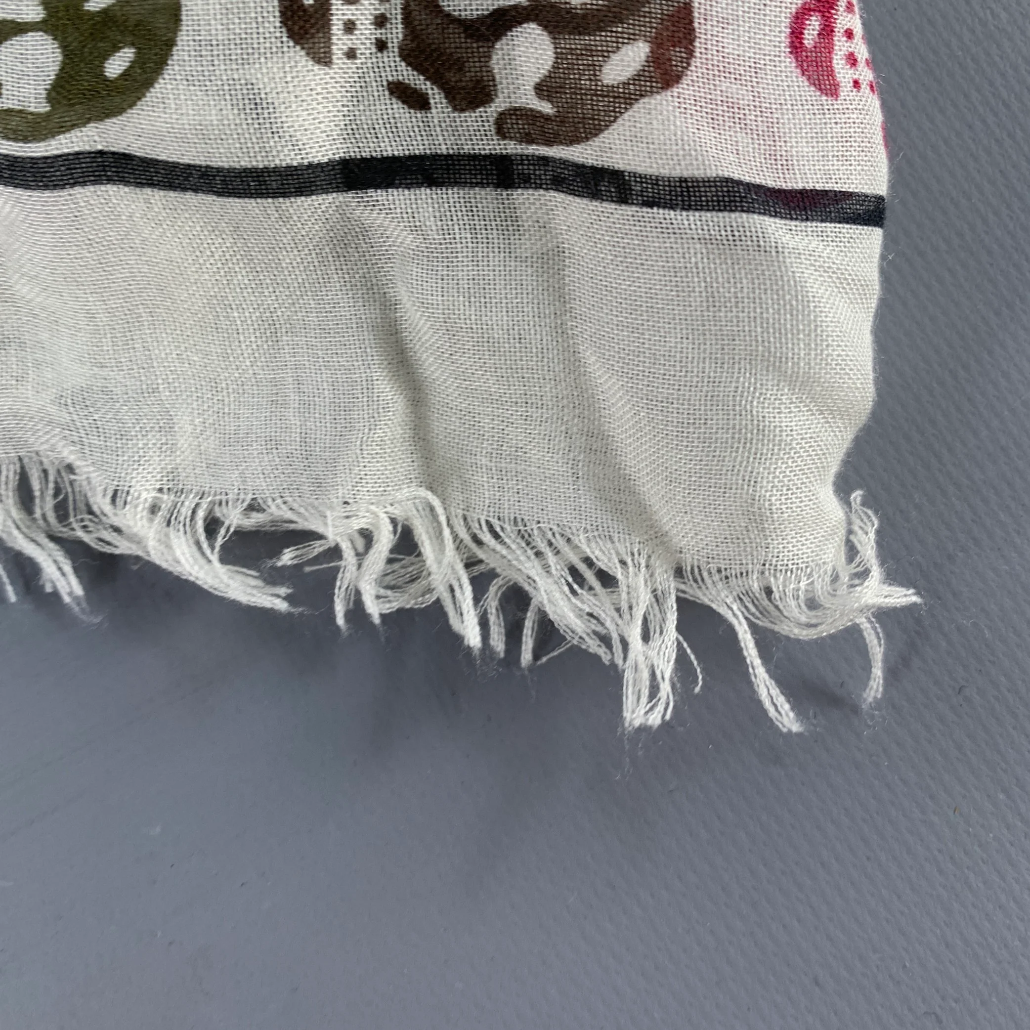 ALEXANDER MCQUEEN White Green Skull Floral Fringe Square Scarf - Image 3