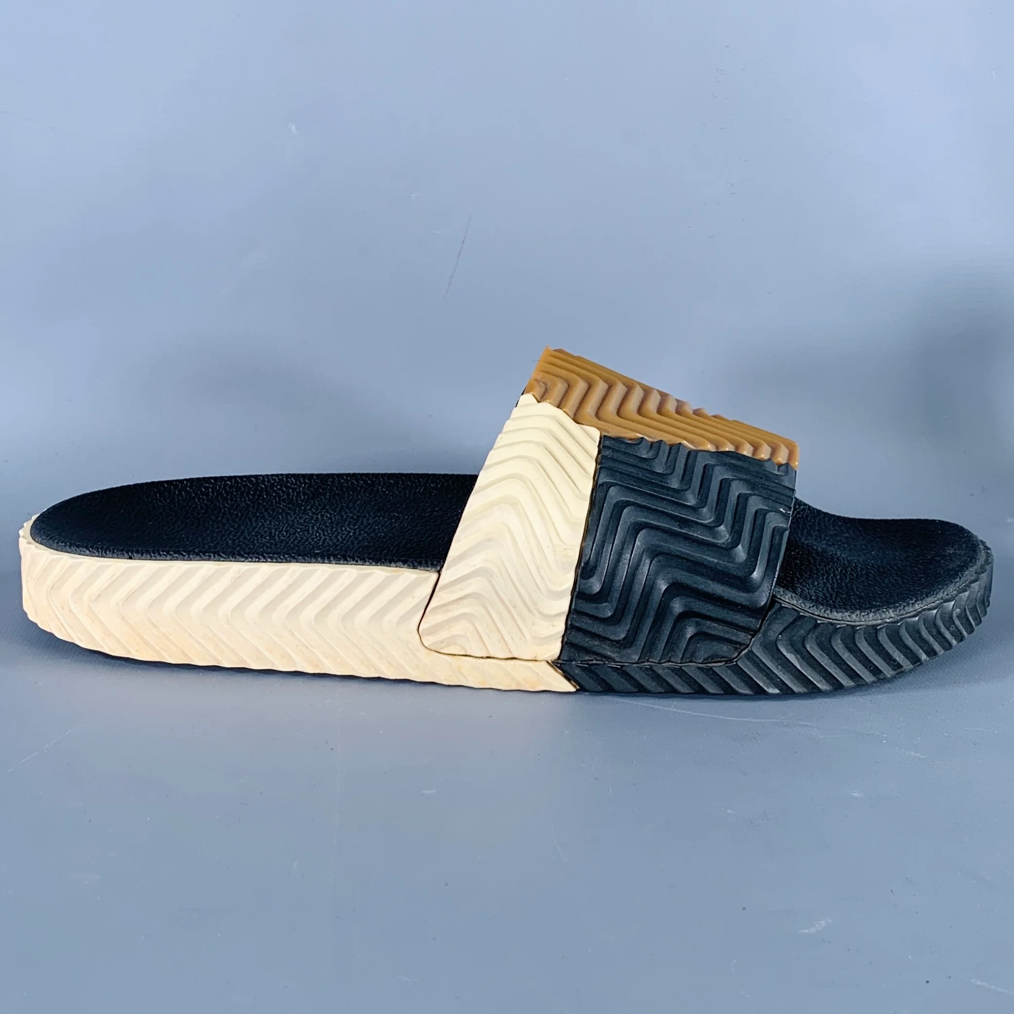 ALEXANDER WANG Size 10 Adilette Black Brown Beige Color Block Rubber Slide Sandals - Image 2
