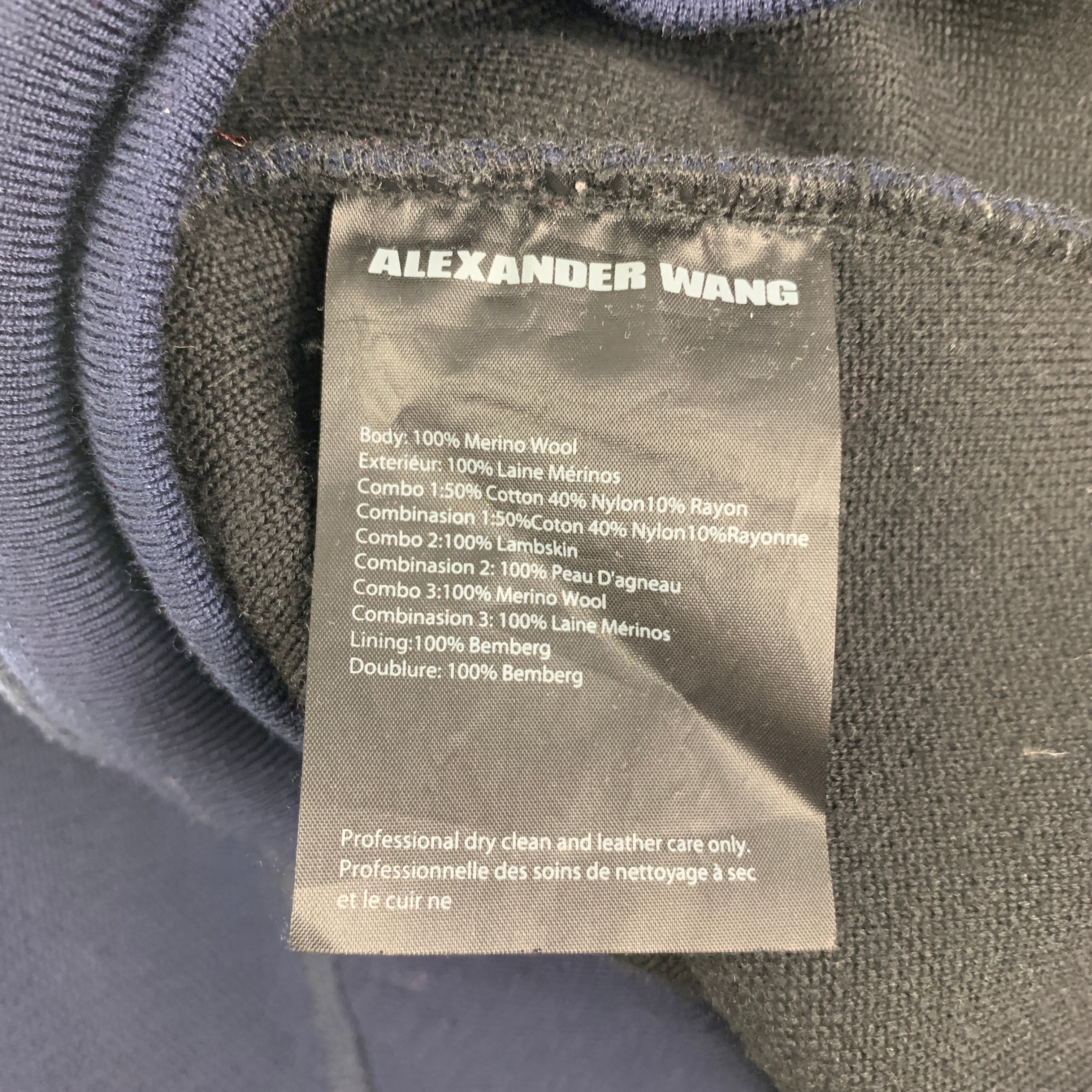 ALEXANDER WANG Size L Navy Black Mixed Materials Crew-Neck Pullover - Image 5