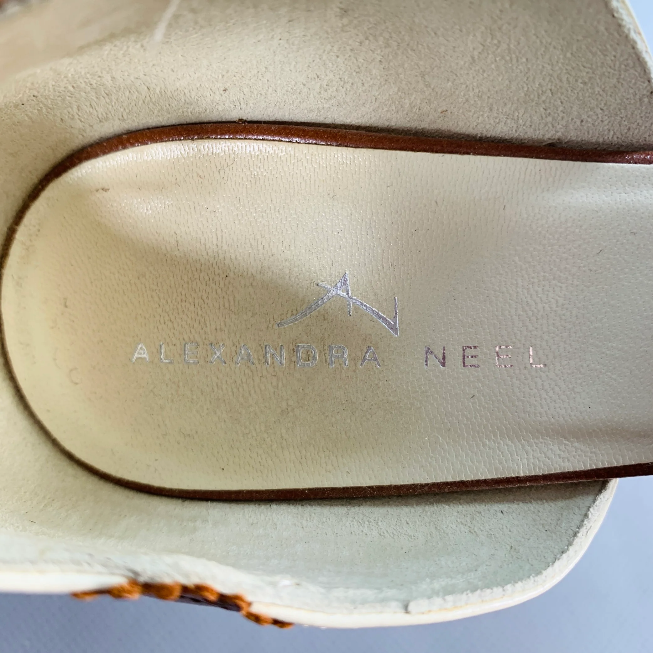 ALEXANDRA NEEL Size 7 Brown Cream Perforated Pointed Toe D'Orsay Kitten Heel Pumps - Image 7