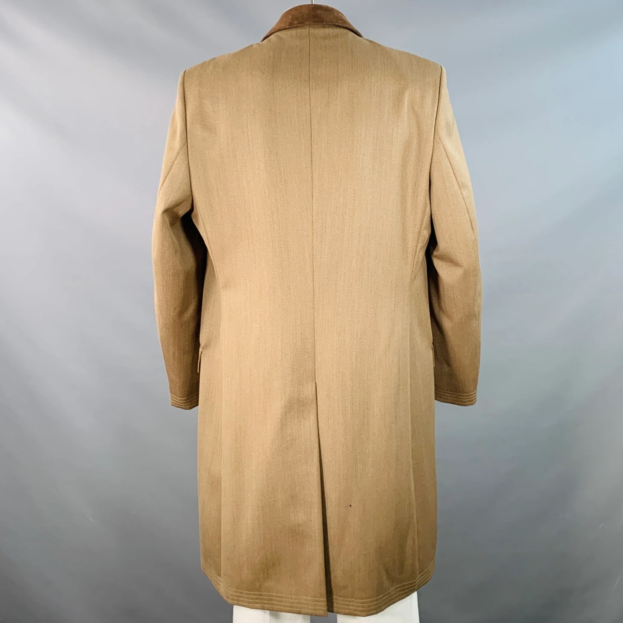 ALEXANDRE Size 46 Tan Brown Virgin Wool Twill Contrast Trim Hidden Buttons Coat - Image 4