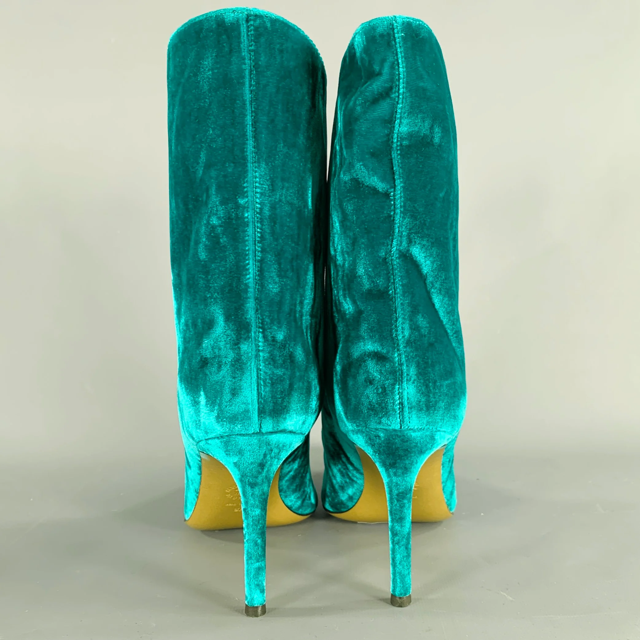 ALEXANDRE VAUTHIER Size 7 Blue Green Velvet Pointed Toe Boots - Image 3