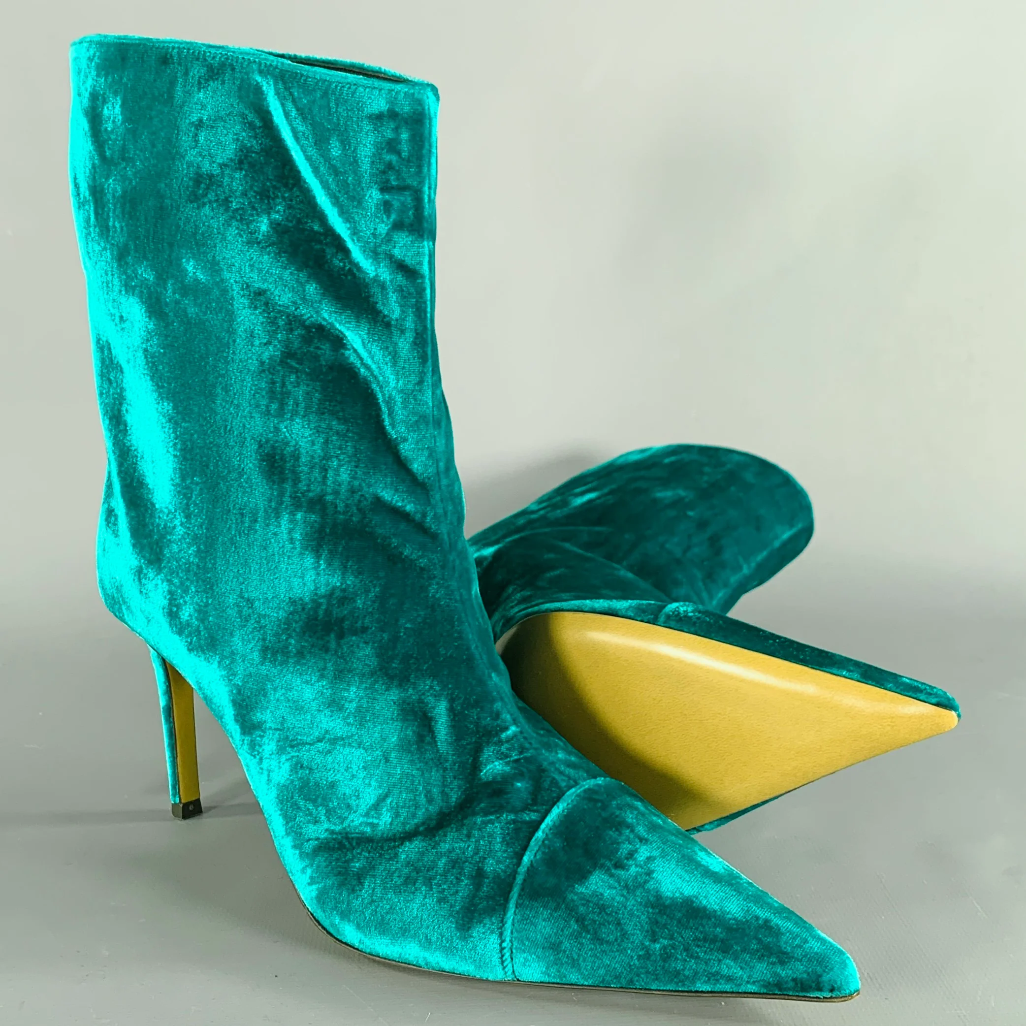 ALEXANDRE VAUTHIER Size 7 Blue Green Velvet Pointed Toe Boots - Image 5