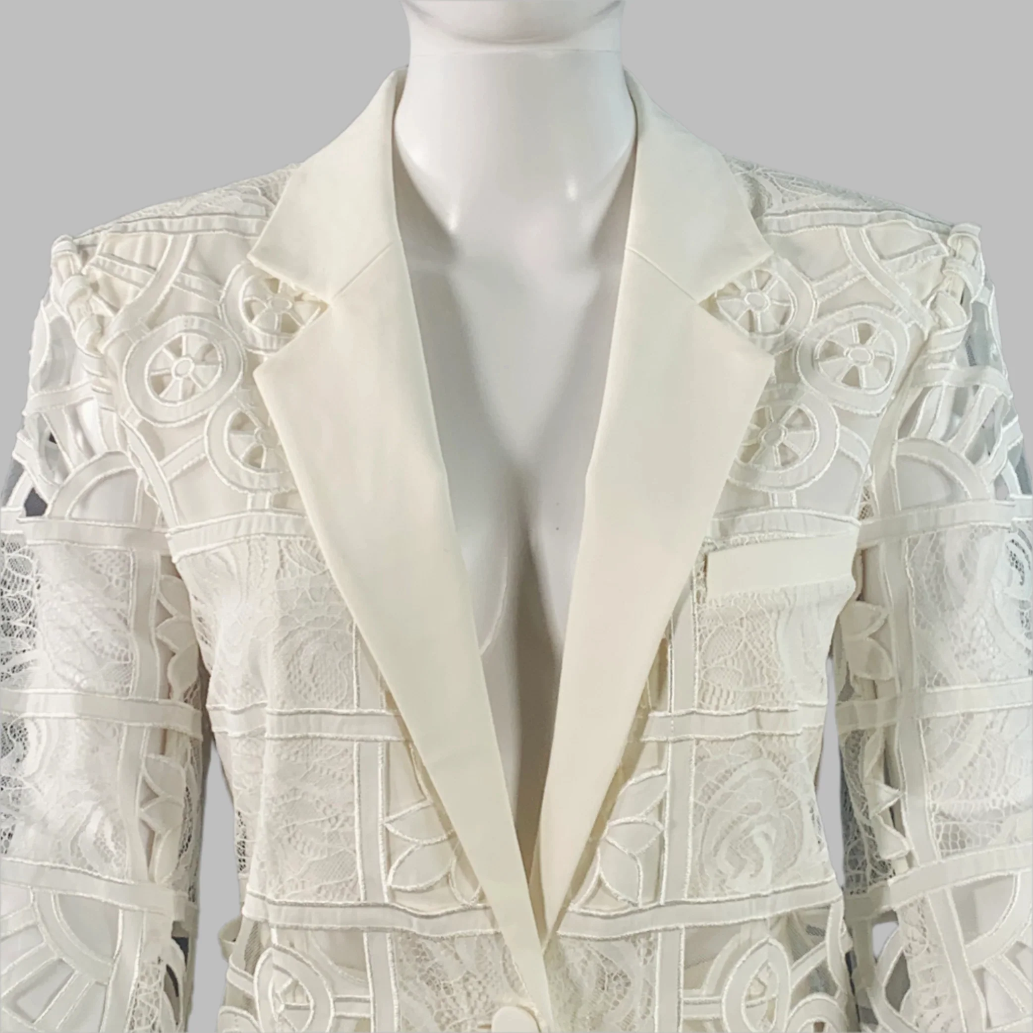 ALEXIS Size M Cream Polyester Cotton Lace Notch Lapel Pantsuit - Image 2