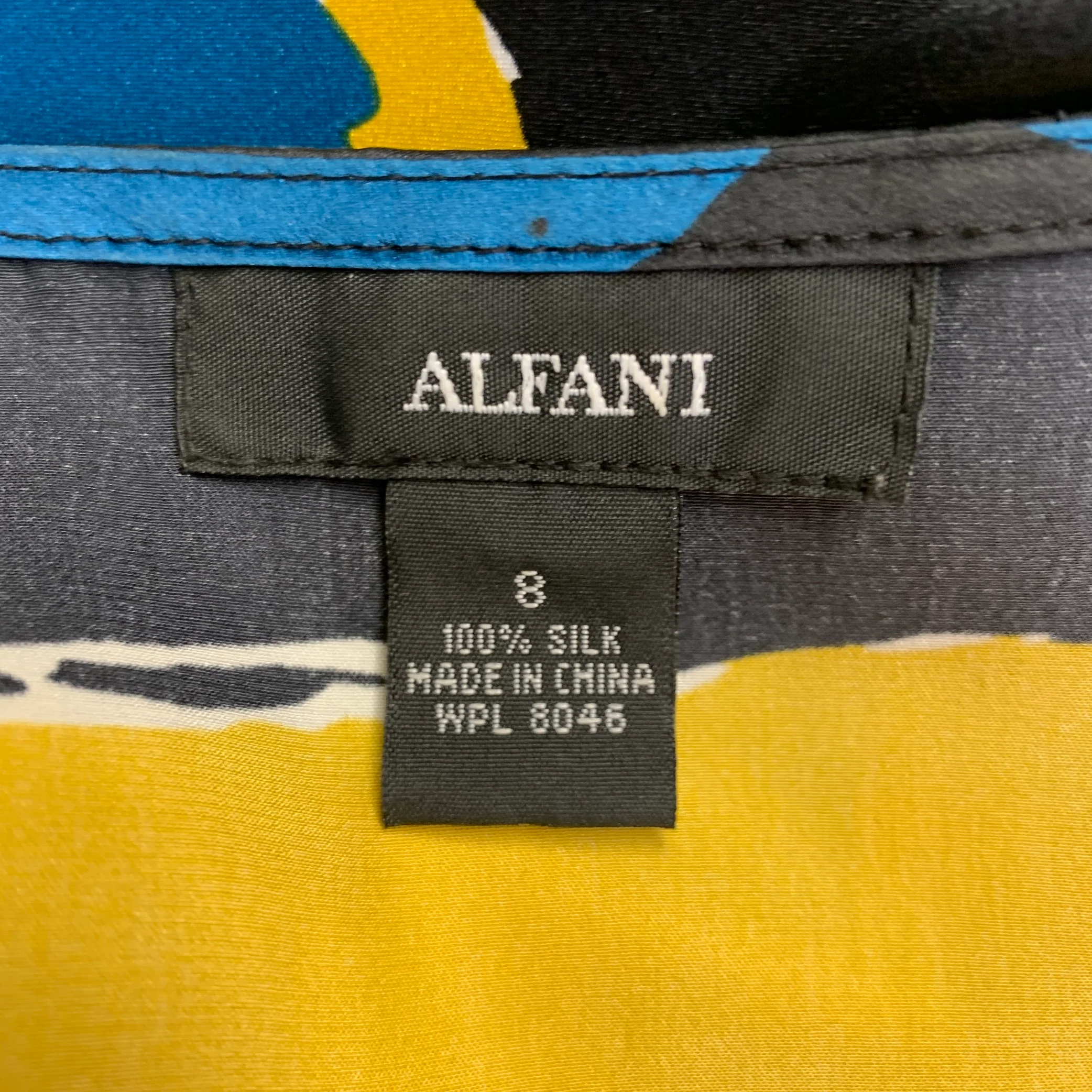 ALFANI Size 8 Yellow Black Silk Abstract Pleated Belted Dress - Image 5