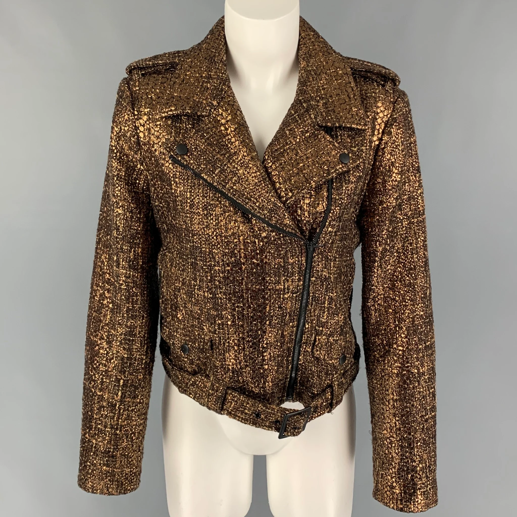 ALICE + OLIVIA Size 8 Gold Black Polyester Blend Textured Jacket