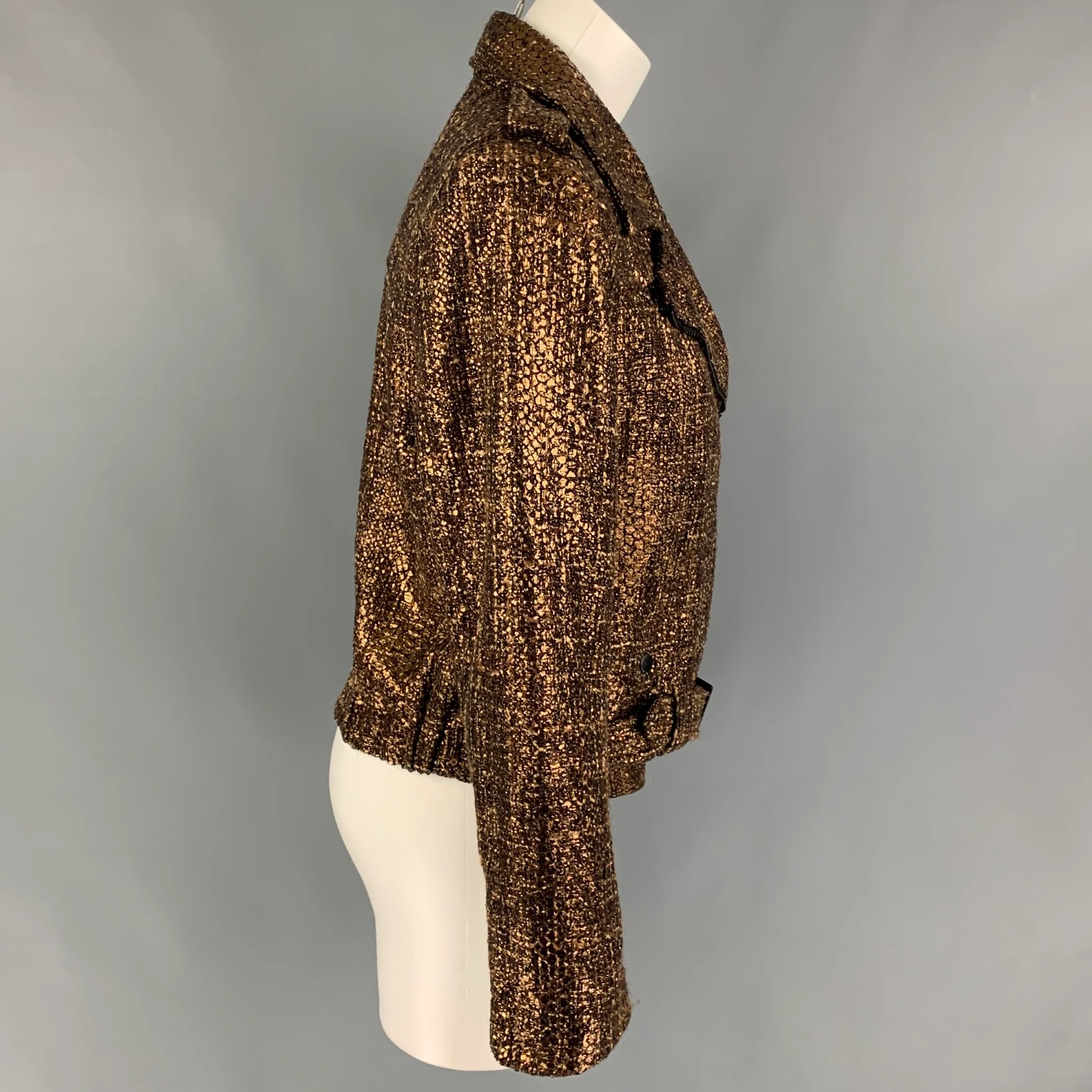 ALICE + OLIVIA Size 8 Gold Black Polyester Blend Textured Jacket - Image 2