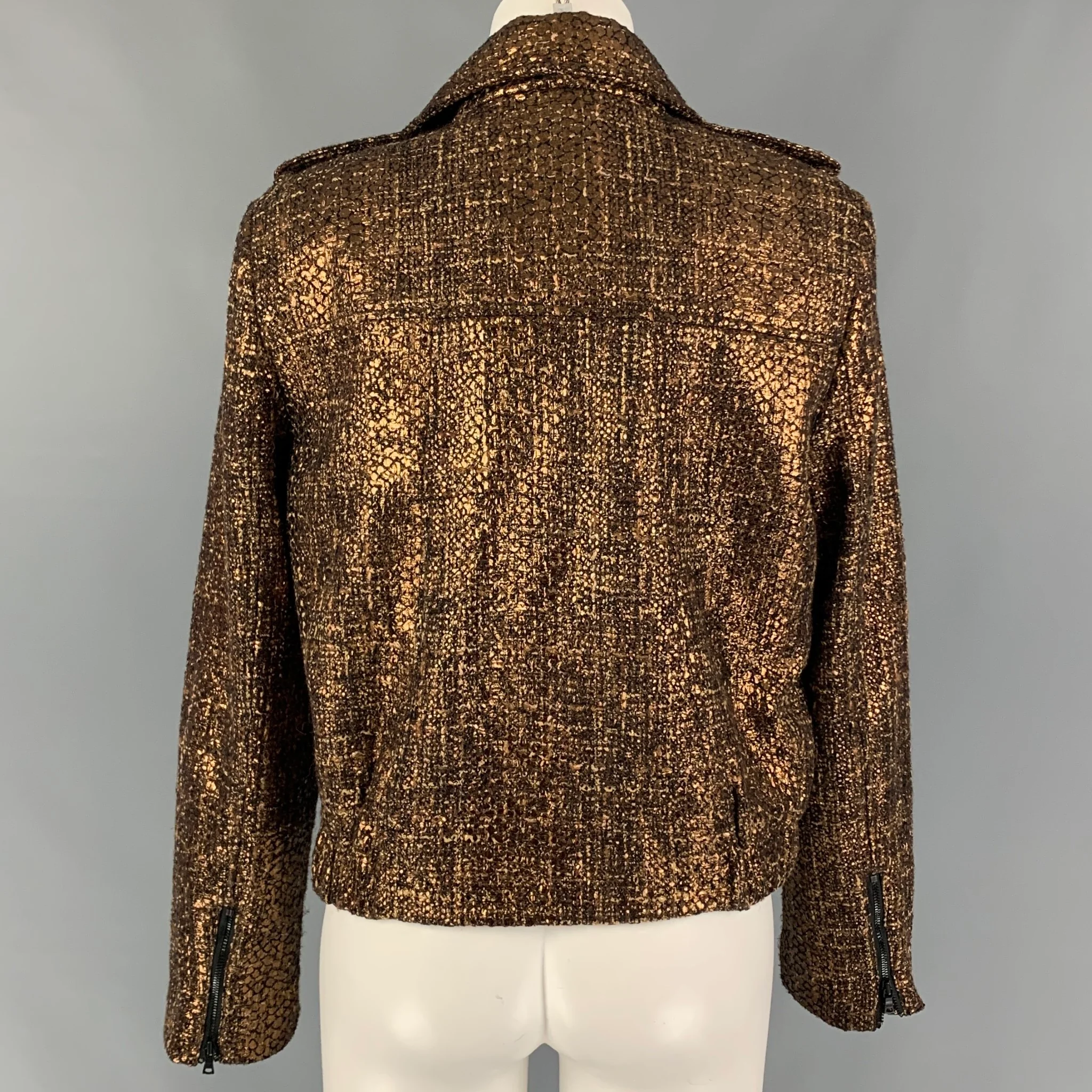 ALICE + OLIVIA Size 8 Gold Black Polyester Blend Textured Jacket - Image 3