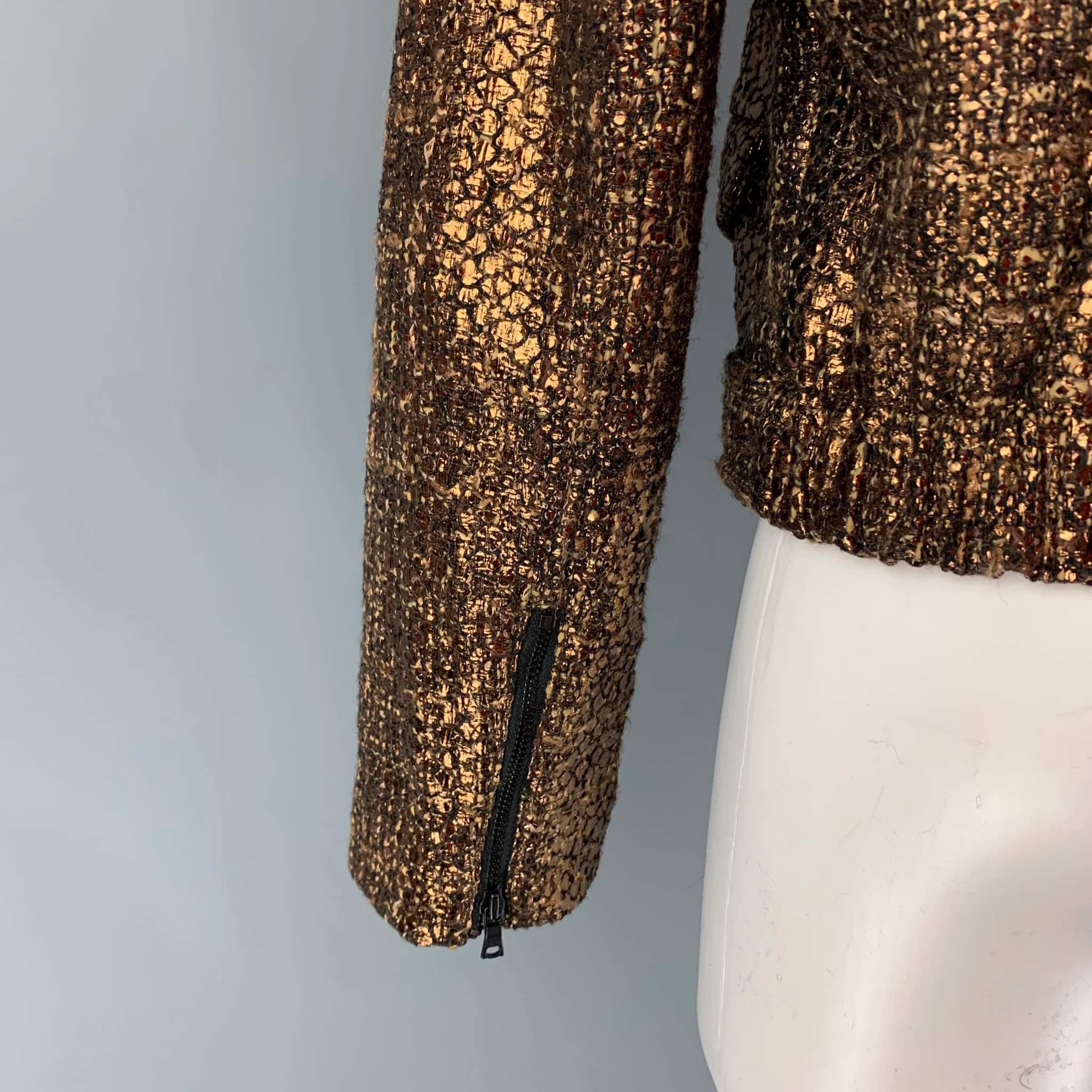 ALICE + OLIVIA Size 8 Gold Black Polyester Blend Textured Jacket - Image 4