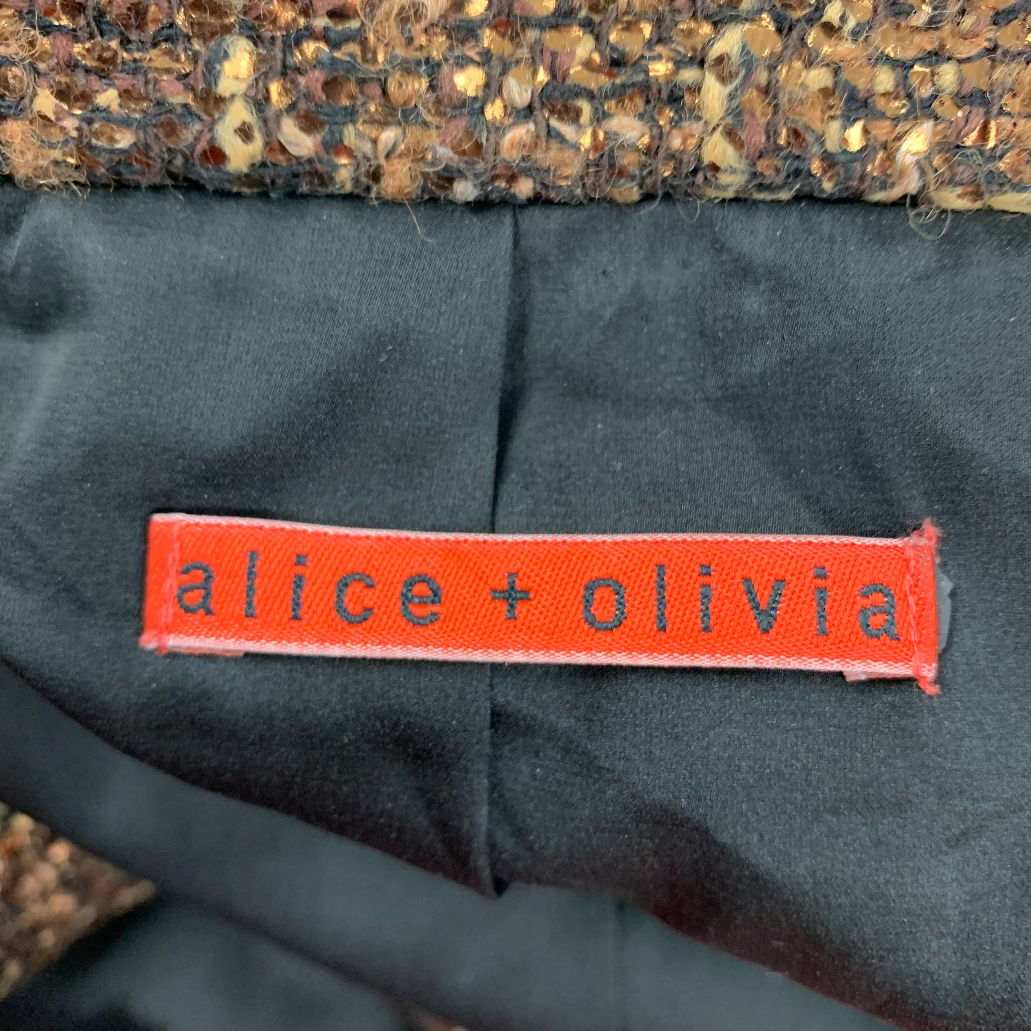 ALICE + OLIVIA Size 8 Gold Black Polyester Blend Textured Jacket - Image 6