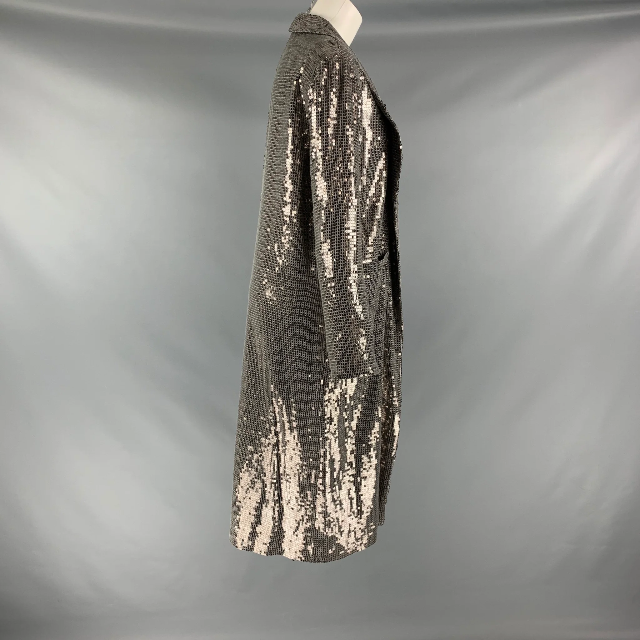 ALICE + OLIVIA Size S Silver Viscose Sequined Open Front Coat - Image 3