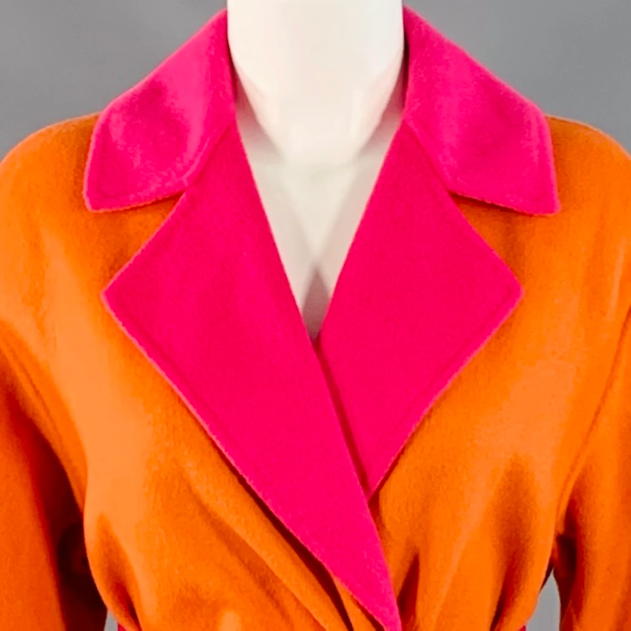ALICE + OLIVIA Size XS Orange Pink Polyester Wool Reversible Belted Coat - Image 2