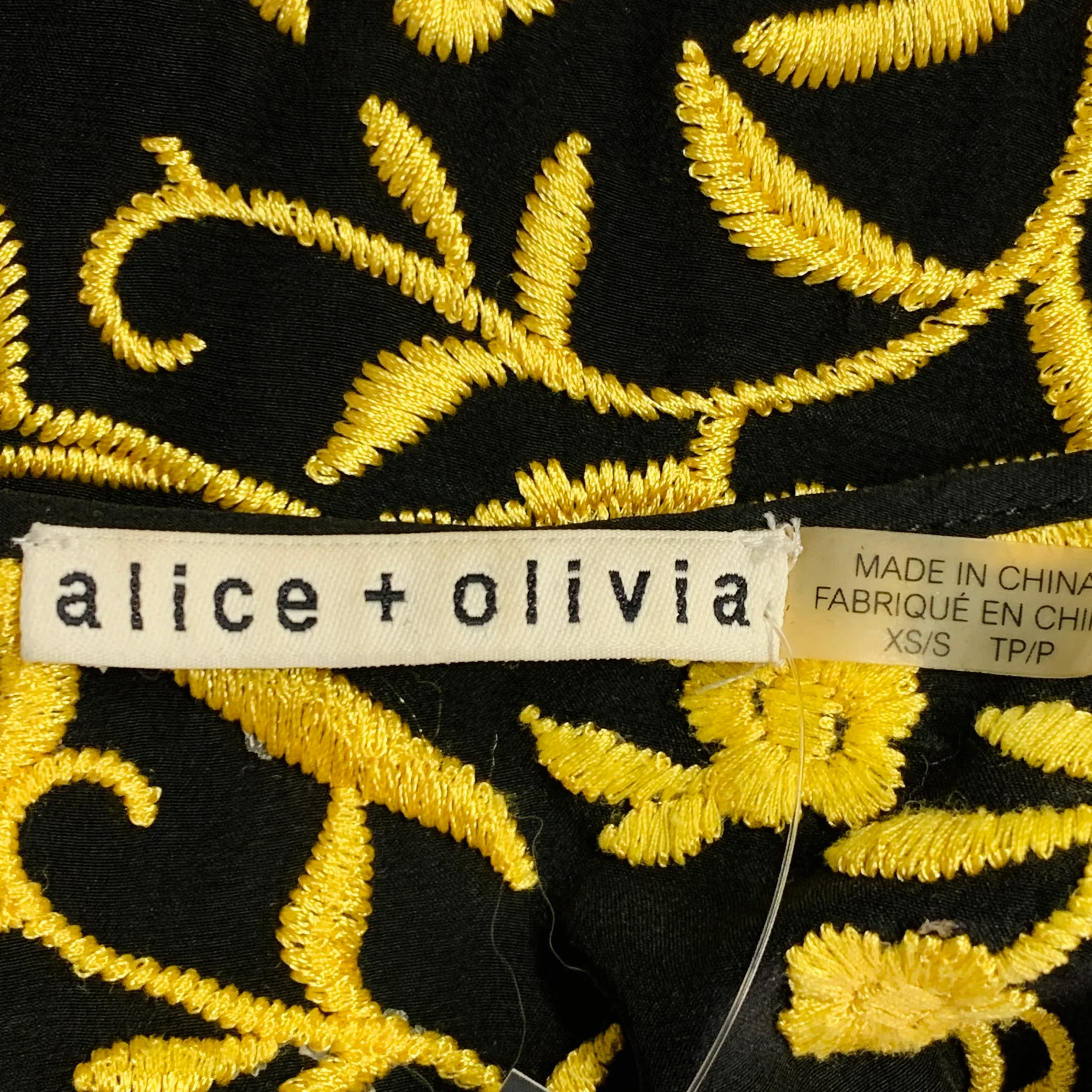 ALICE + OLIVIA Size XS/S Black Yellow Silk Embroidered Open Front Fringe Coat - Image 10