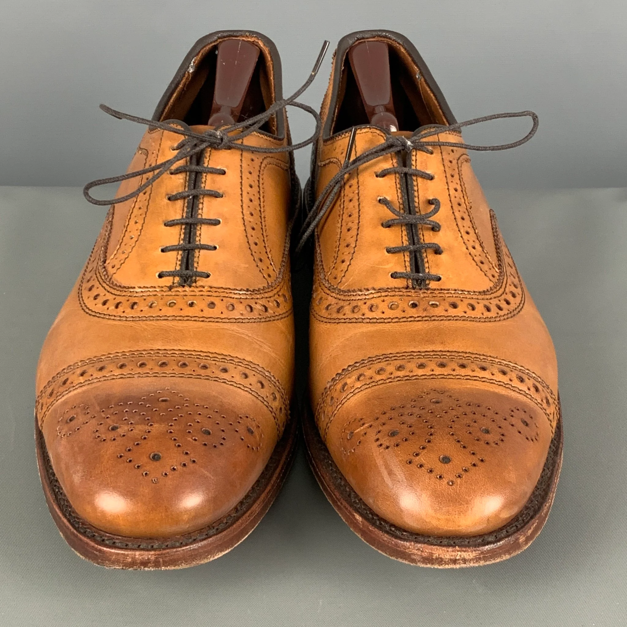 ALLEN EDMONDS Size 10.5 Brown Tan Perforated Leather Cap Toe Lace Up Shoes - Image 4