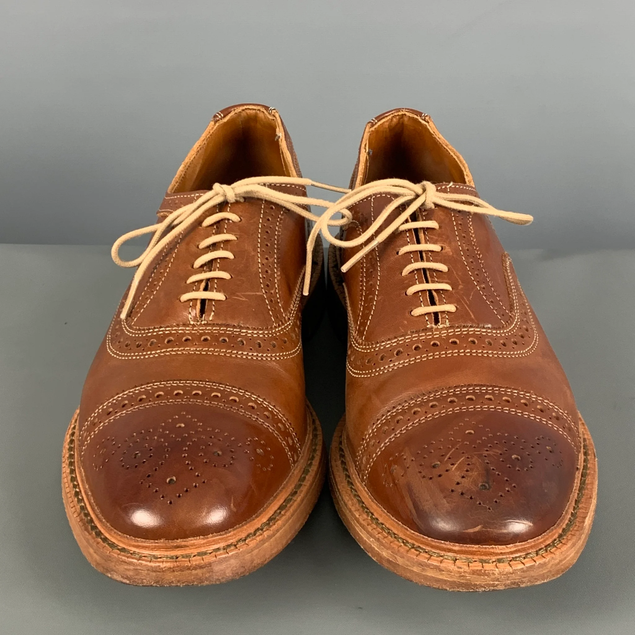 ALLEN EDMONDS Size 10 Brown Perforated Leather Cap Toe Lace Up Shoes - Image 4