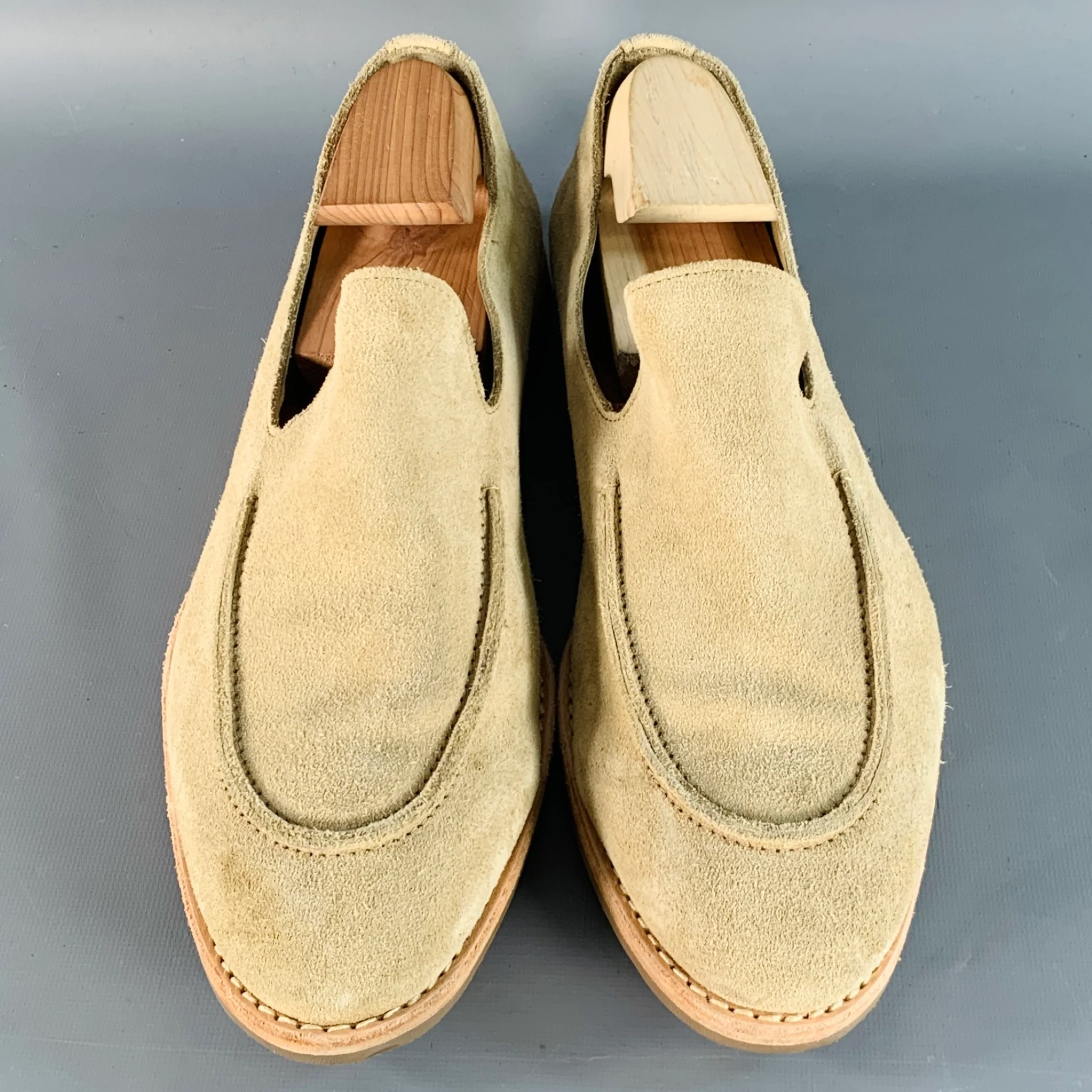 ALLEN EDMONDS Size 13 Denali Beige Vegetable Tanned Suede Crepe Sole Slip On Venetian Loafers - Image 4