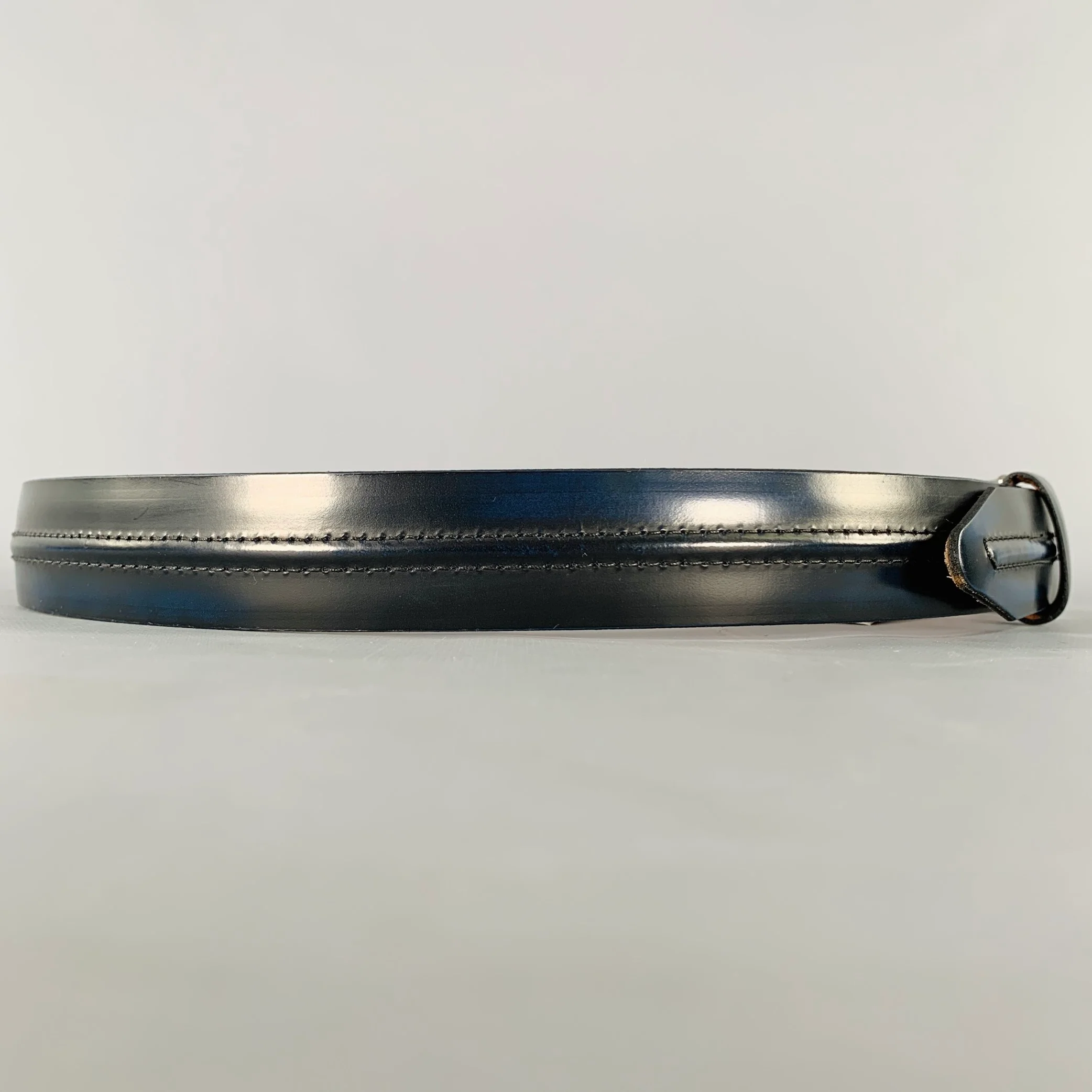 ALLEN EDMONDS Size 36 Black Blue Stripe Leather Belt - Image 2
