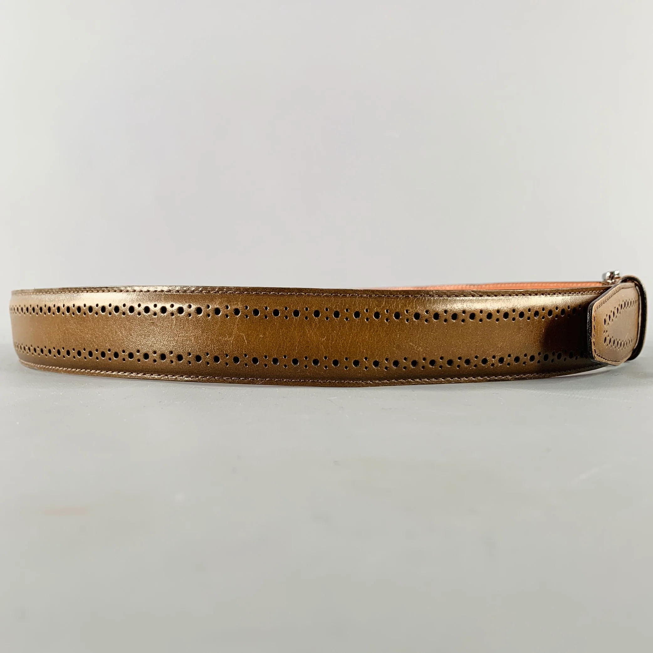 ALLEN EDMONDS Size 36 Taupe Perforated Leather Belt - Image 2