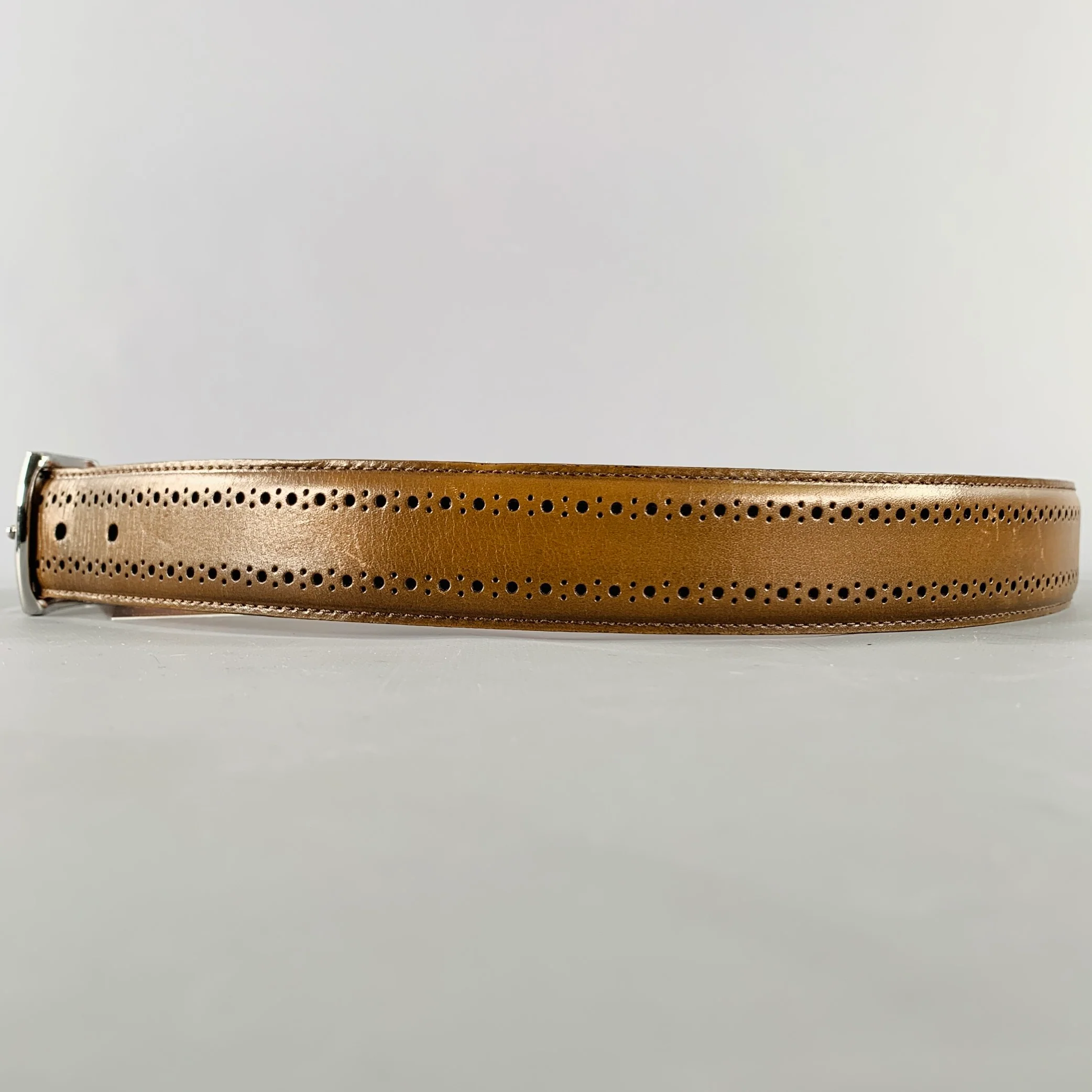 ALLEN EDMONDS Size 36 Taupe Perforated Leather Belt - Image 4
