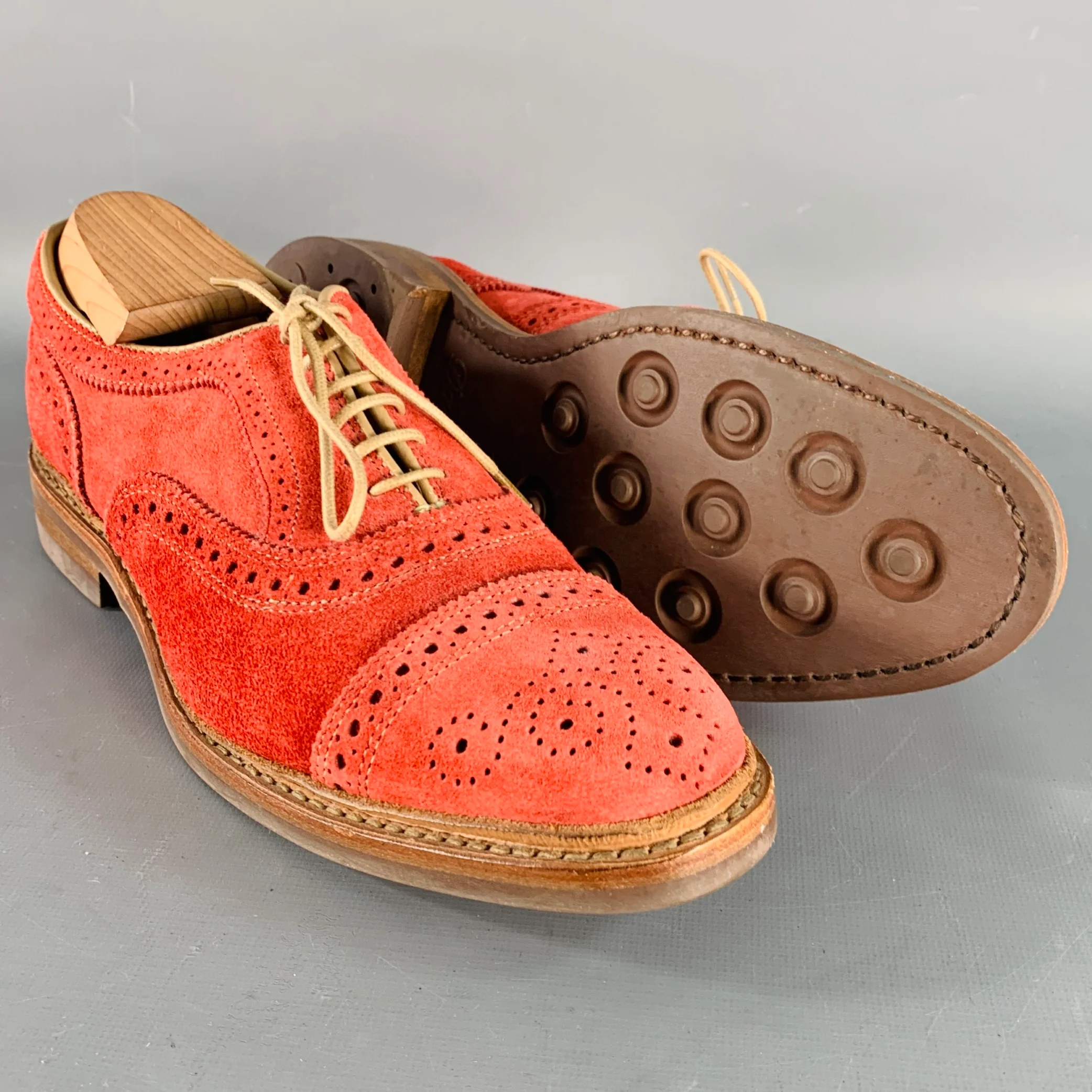 ALLEN EDMONDS Size 7 Strandmok Red Perforated Suede Oxford Lace-Up Shoes - Image 5