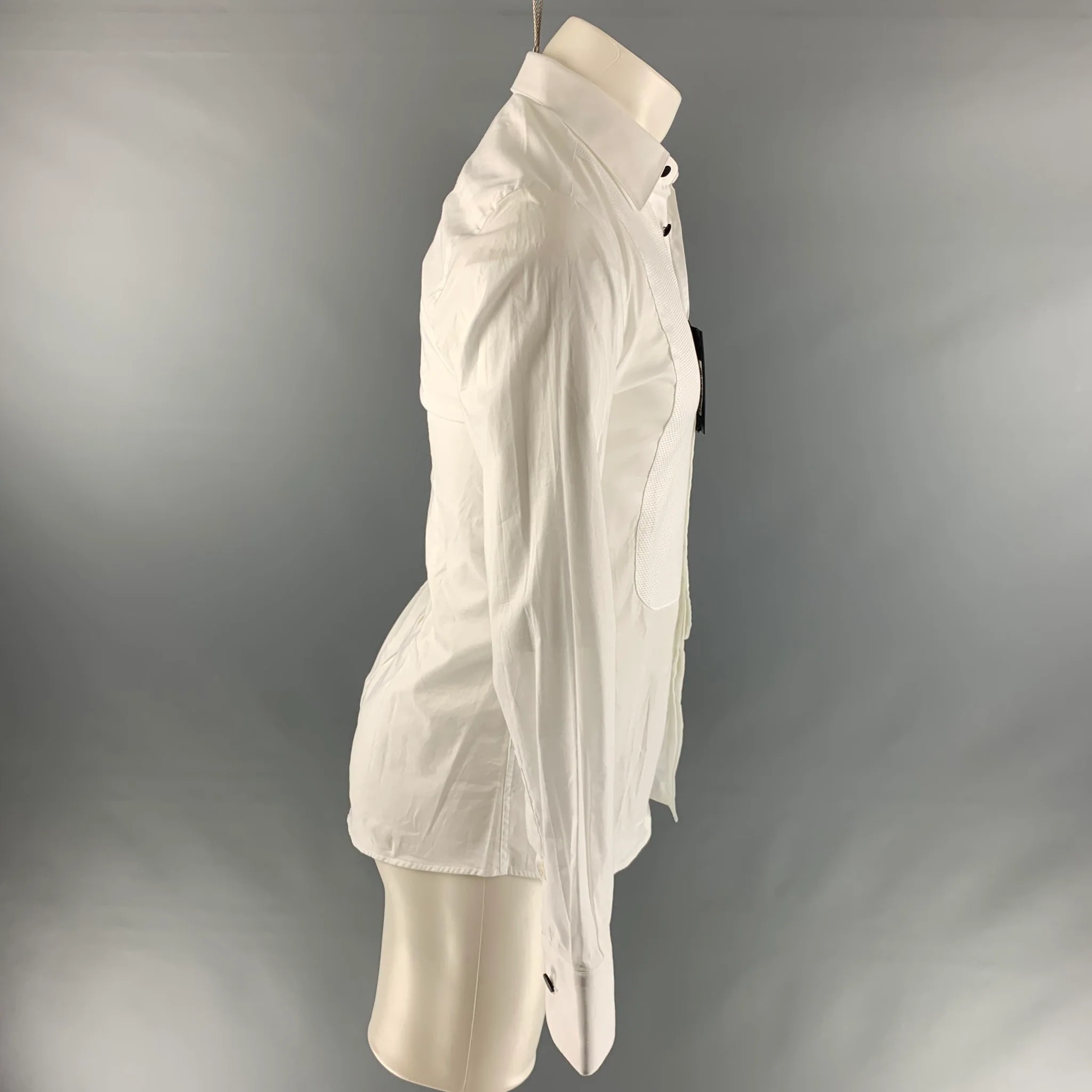 ALLESANDRO DELL' ACQUA Size S White Solid Cotton / Elastane Long Sleeve Shirt - Image 3
