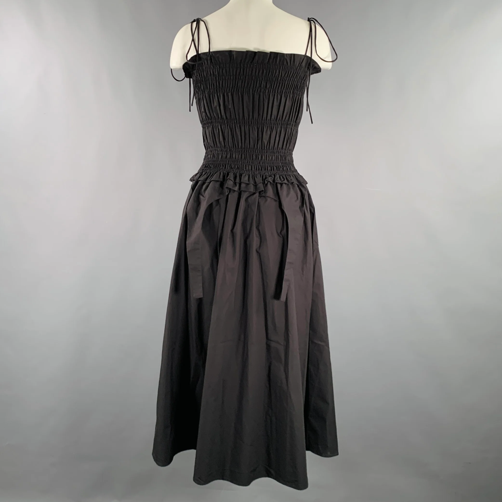ALLINA LIU Size S Black Cotton Ruched Spaghetti Straps Long Dress - Image 4