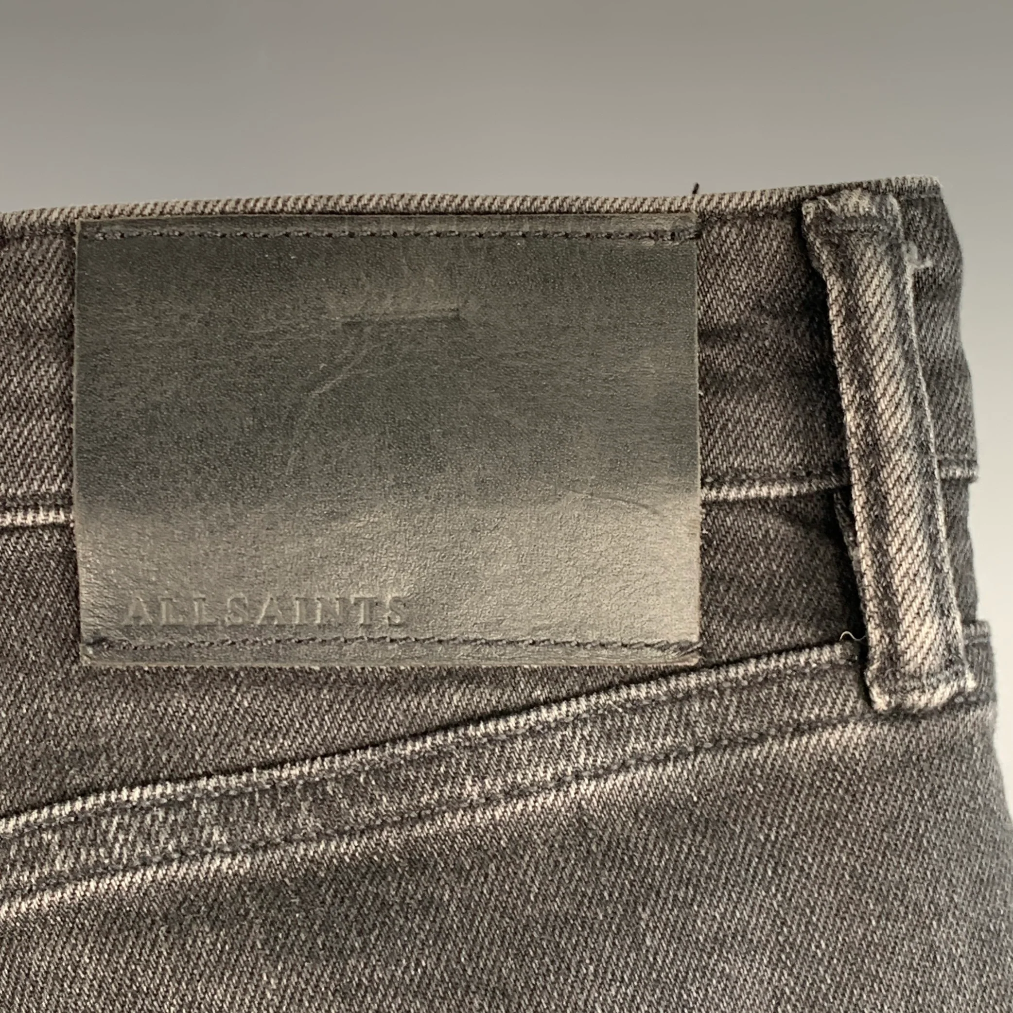 ALLSAINTS Size 32 Rex Black Distressed Cotton Blend Slim Straight Jeans - Image 6