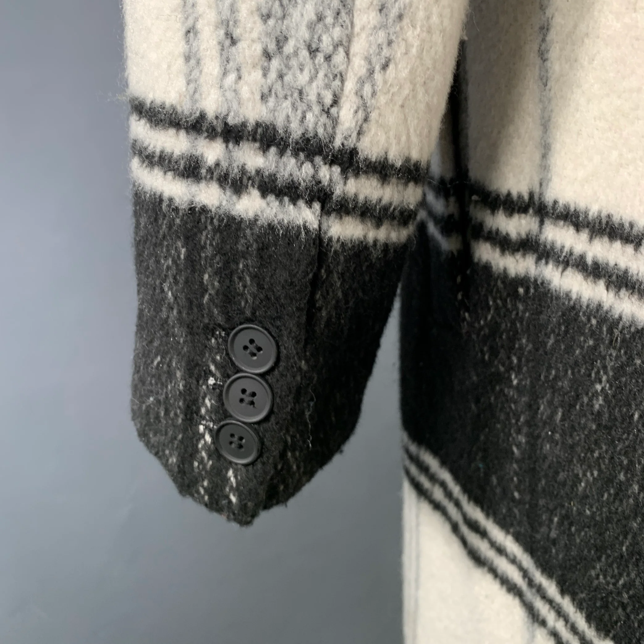 ALLSAINTS Size 6 Black White Grey Wool Blend Plaid Double Breasted Coat - Image 5