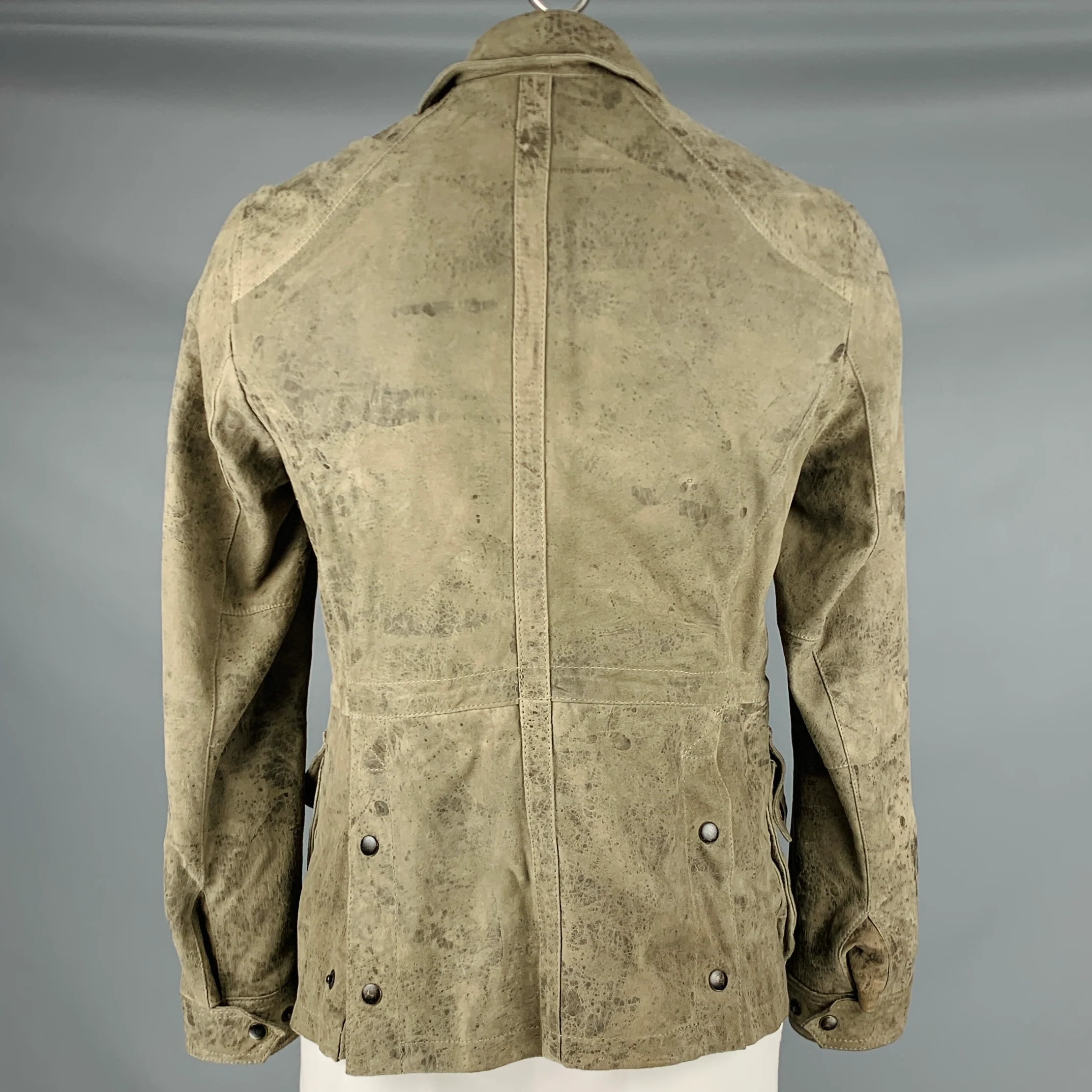 ALLSAINTS Size L Grey Suede Zip Snaps Jacket - Image 3