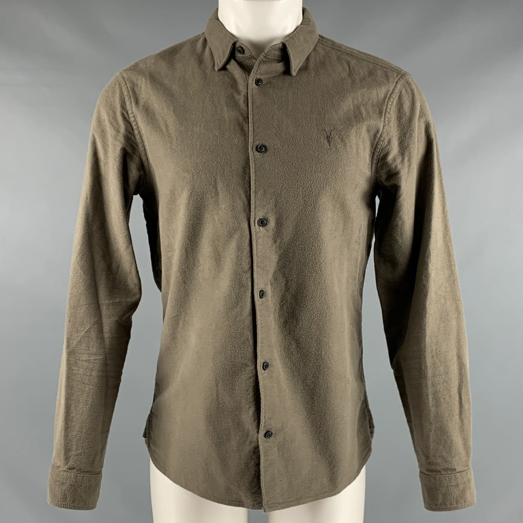 ALLSAINTS Size S Green Cotton Flannel Long Sleeve Shirt