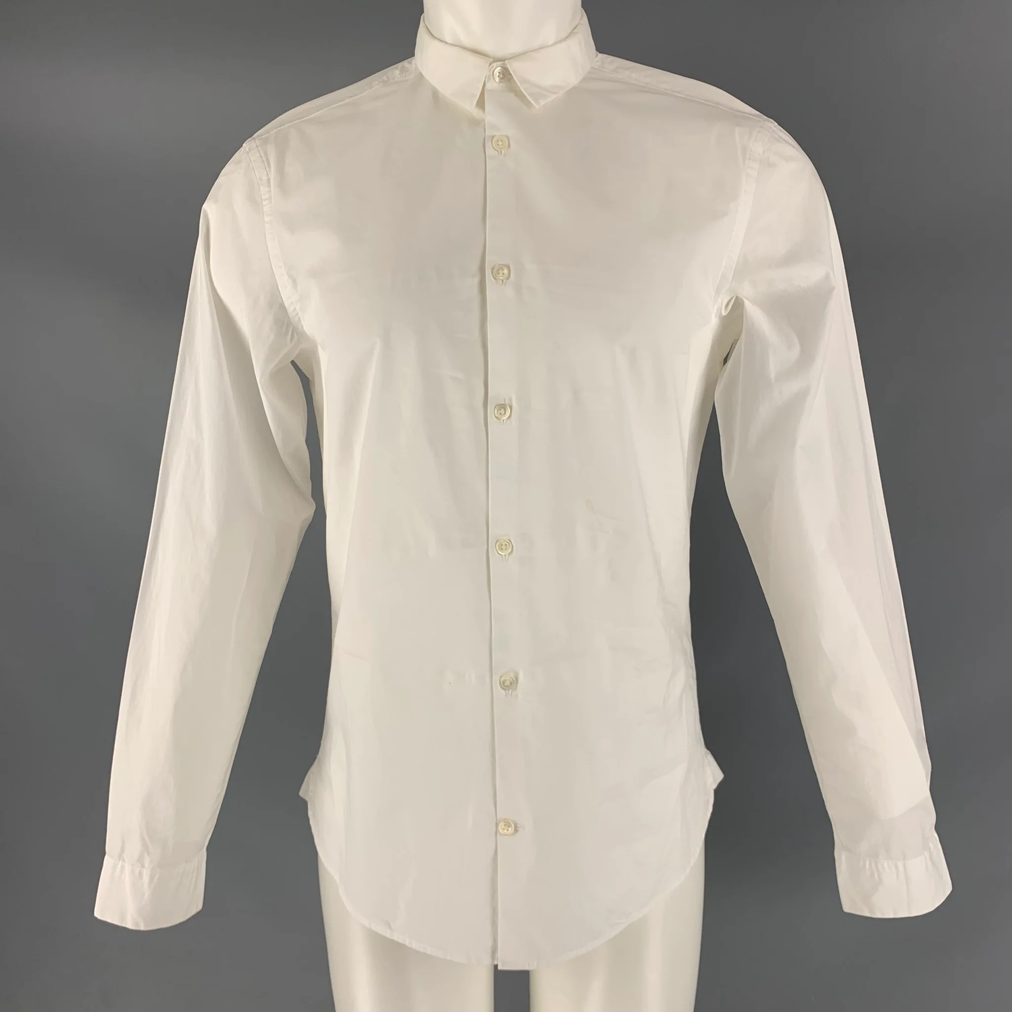 ALLSAINTS Size S White Solid Cotton Button Up Long Sleeve Shirt