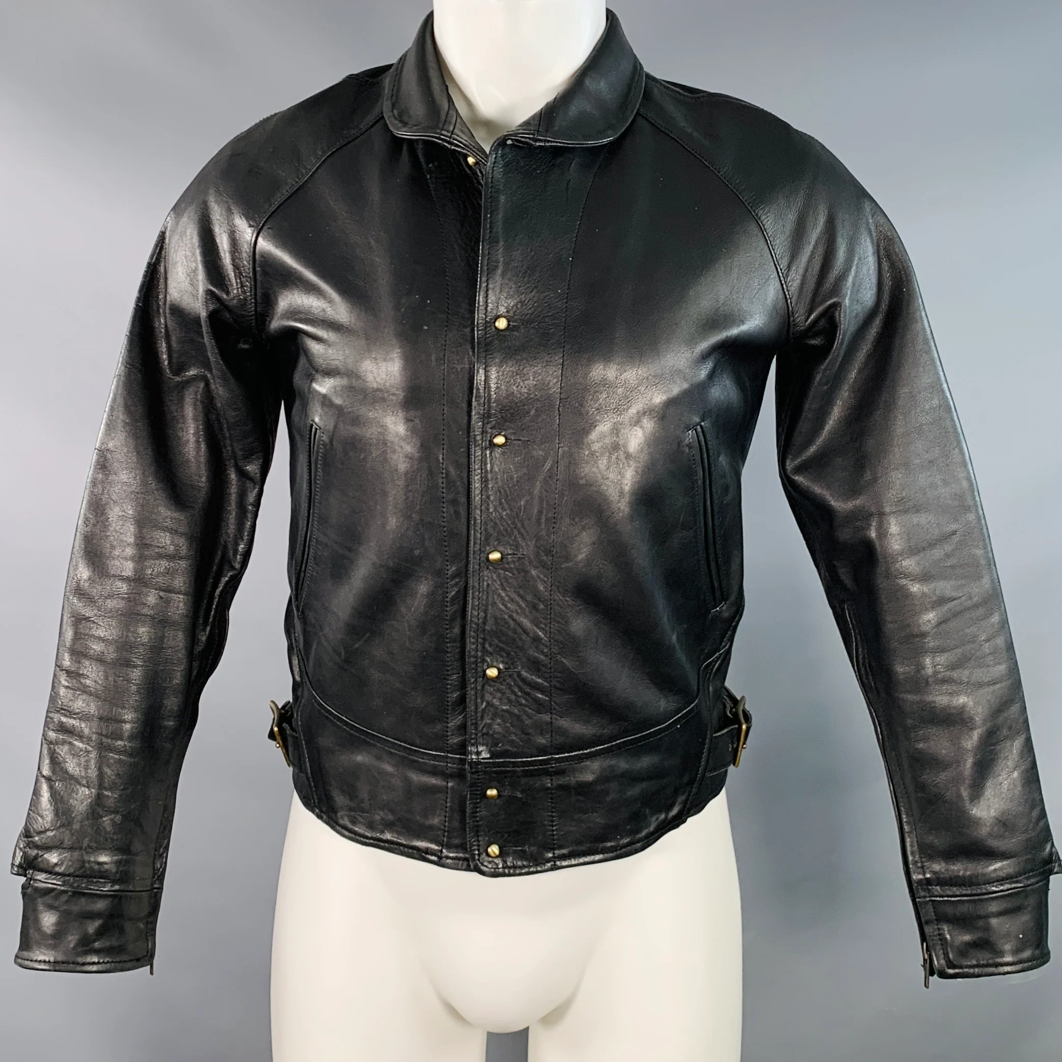 AL'S ATTIRE Size S Black Leather Studs Club Collar Jacket