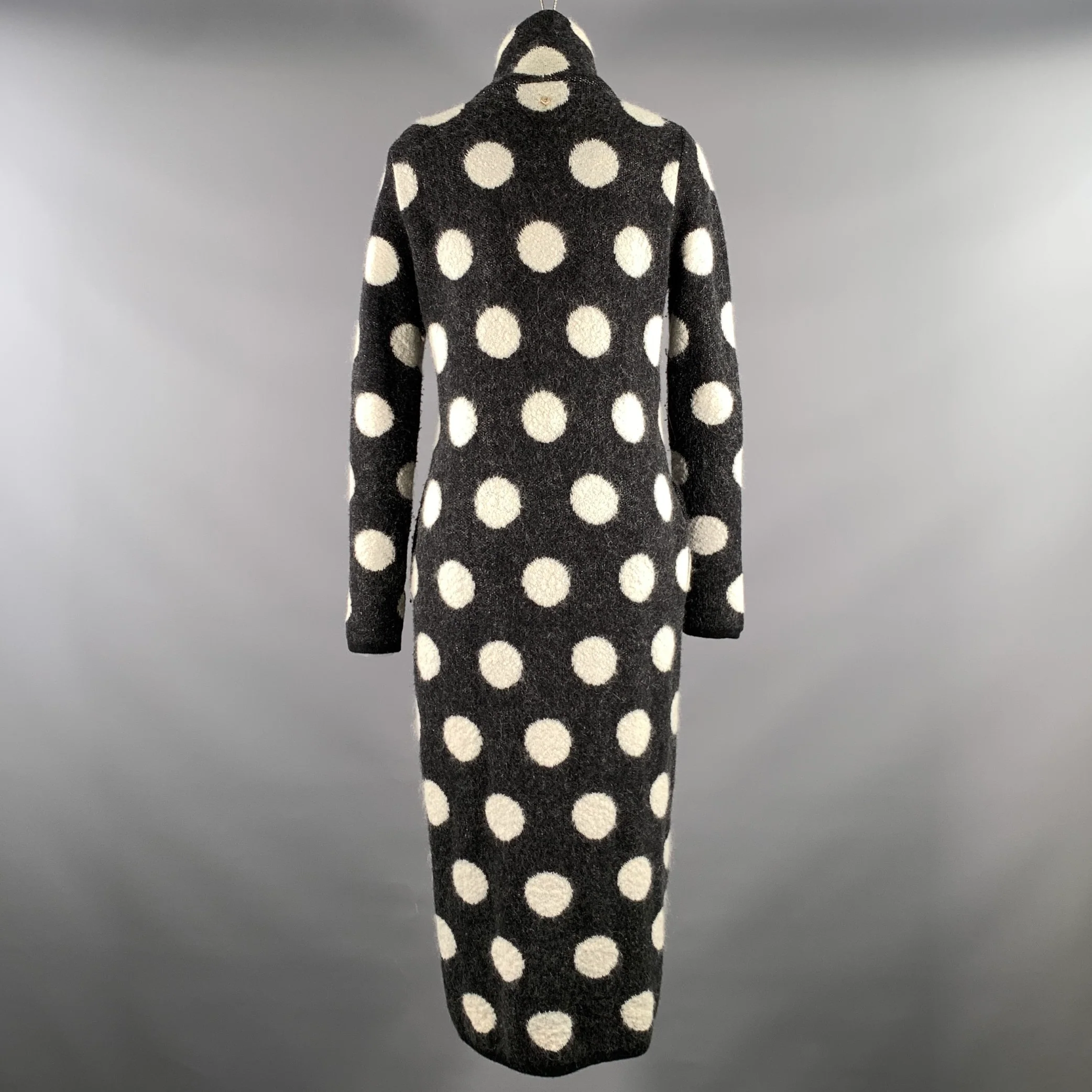 ALTER EGO Size M Black White Mohair Wool Polka Dot Coat - Image 4