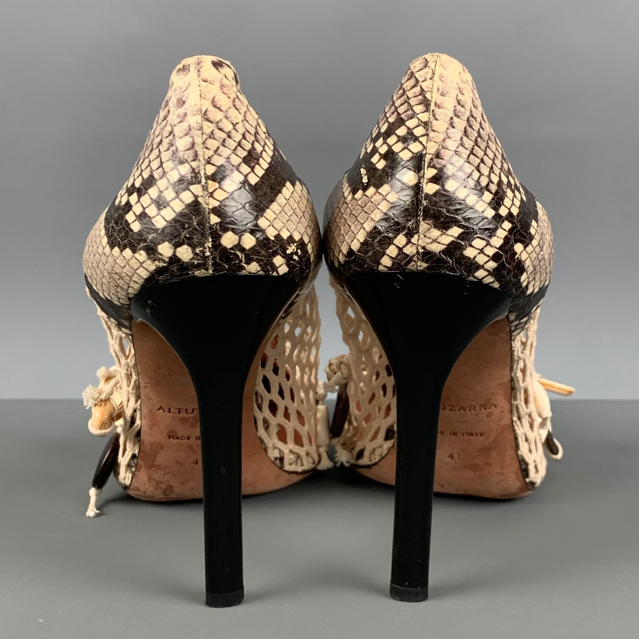 ALTUZARRA Size 11 Beige Brown Leather Embossed Snake Skin Pumps - Image 3