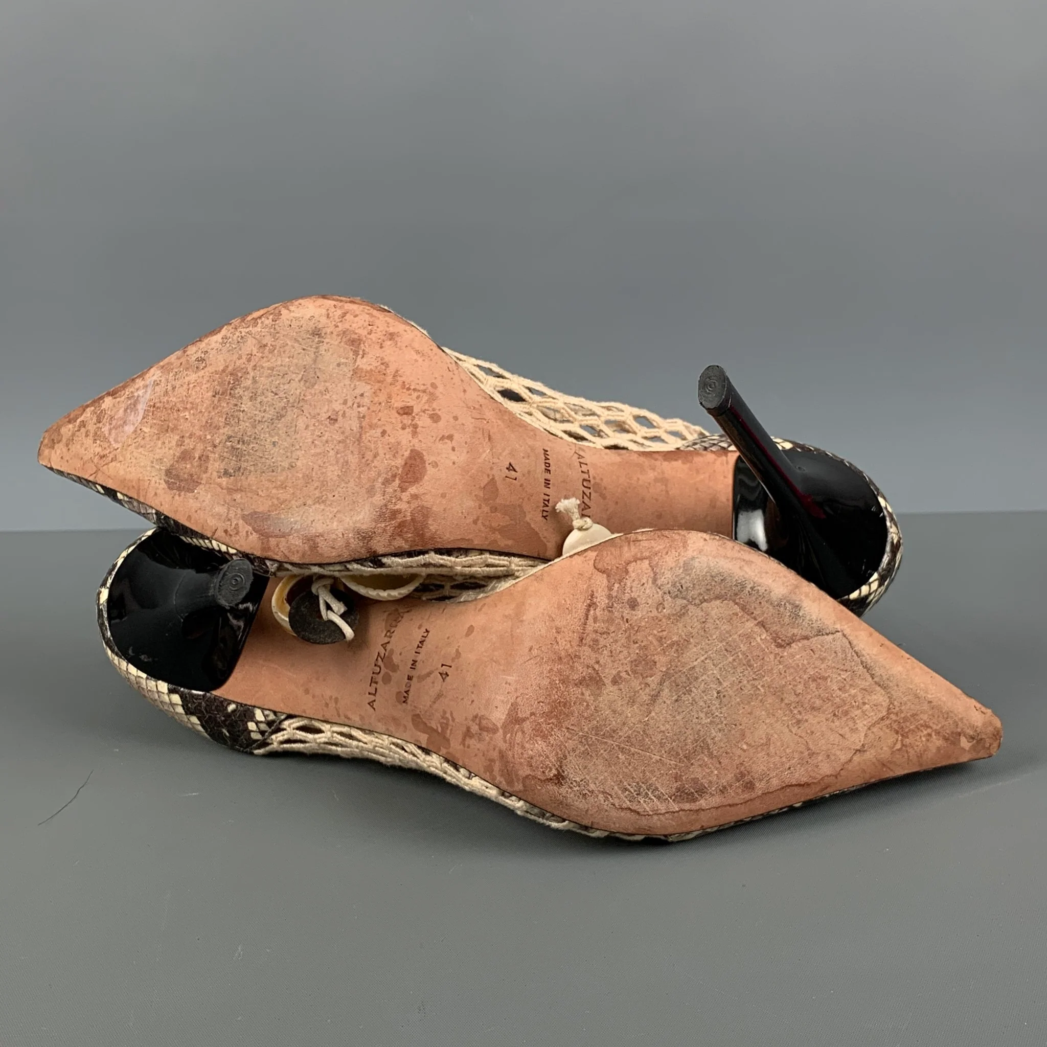 ALTUZARRA Size 11 Beige Brown Leather Embossed Snake Skin Pumps - Image 6