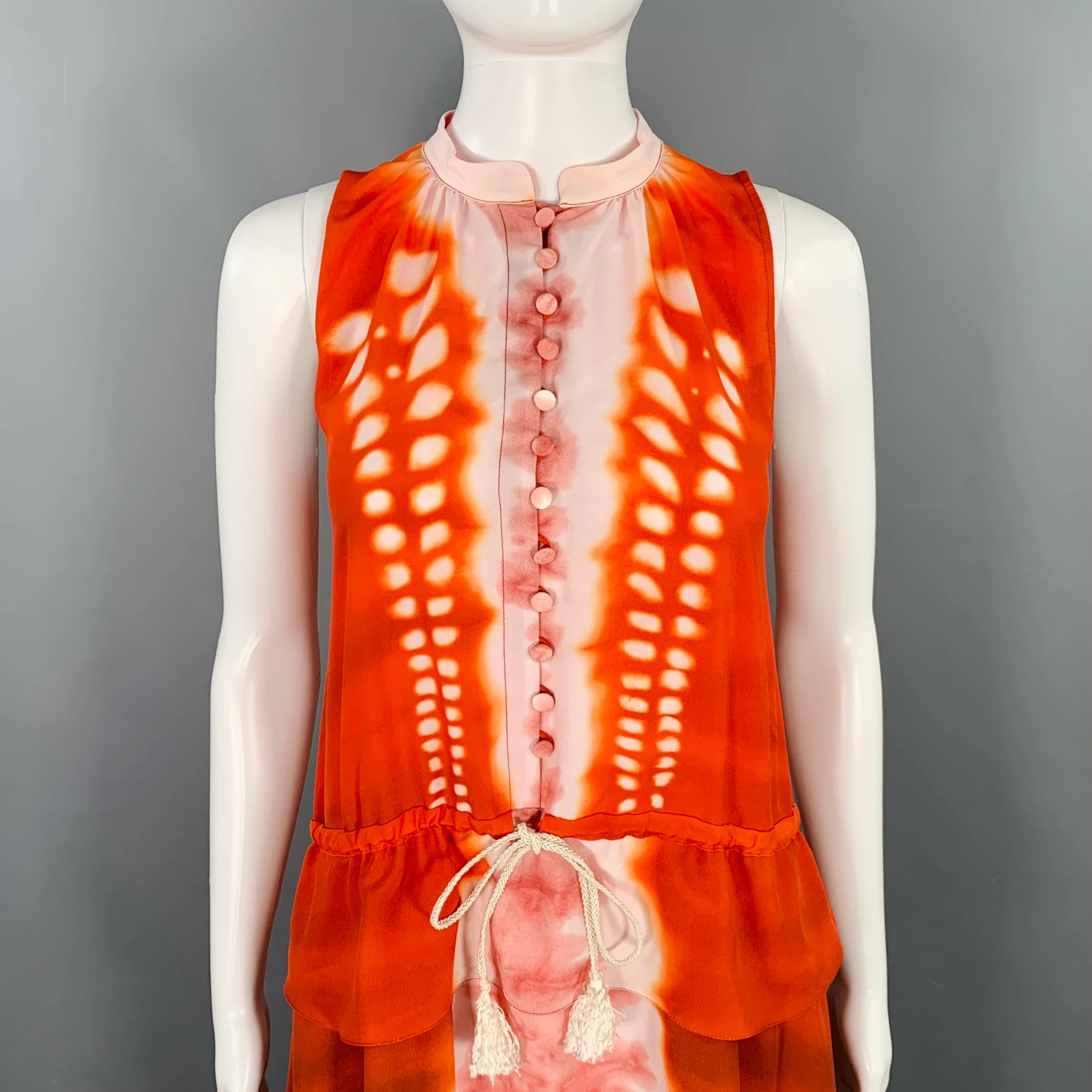 ALTUZARRA Size 2 Penelope Orange Brown Tie Dye Sleeveless Asymmetrical Hem Dress - Image 2