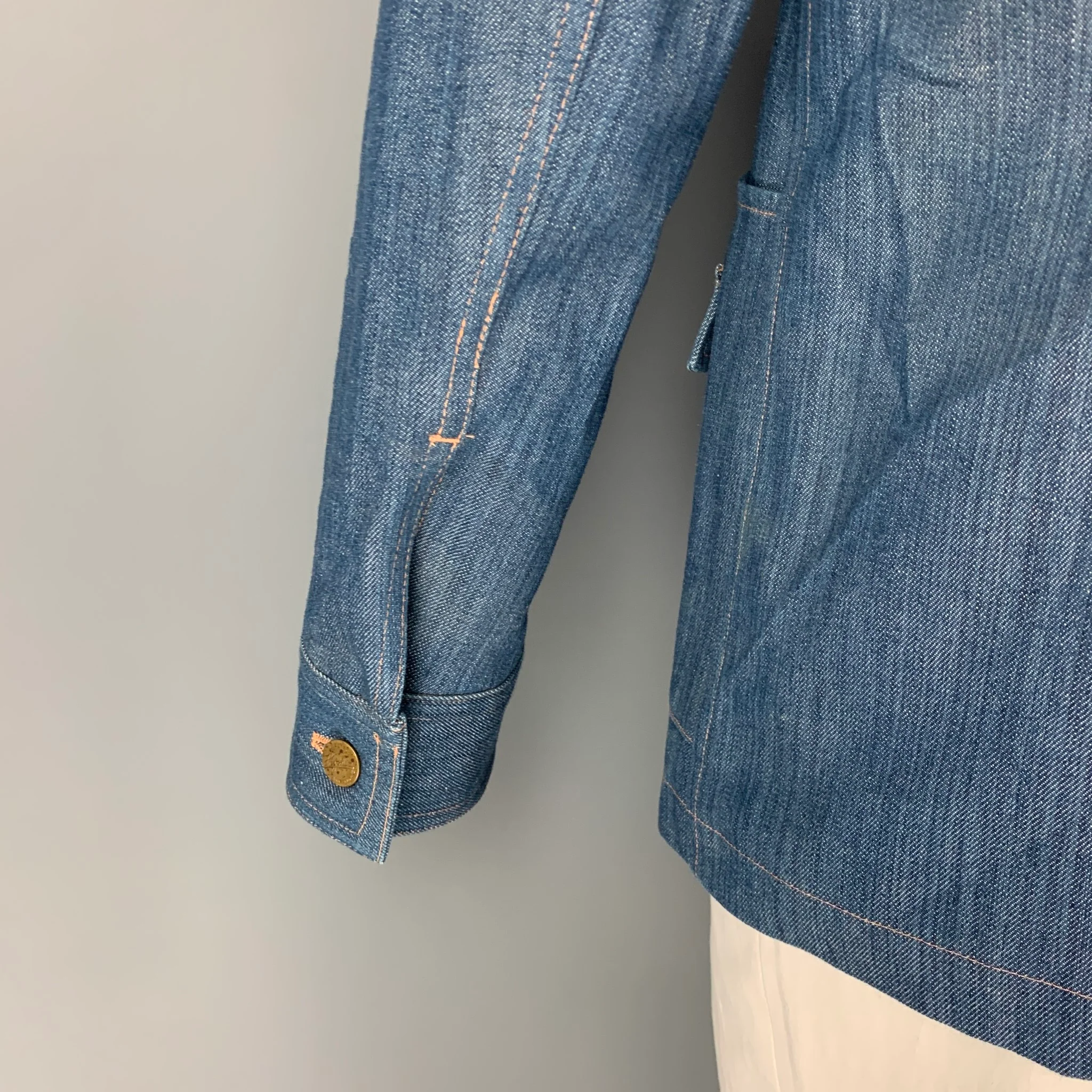 AMERICAN HIGHWAY Size M Blue Contrast Stitch Cotton Denim Jacket - Image 4