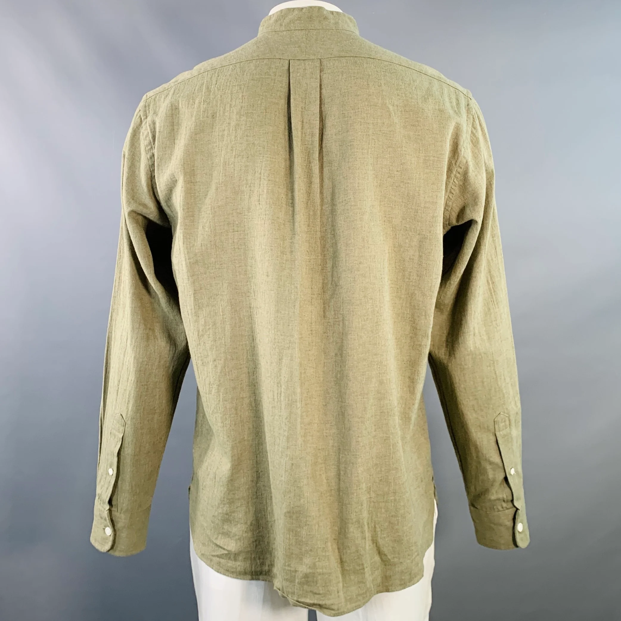 AMERICAN TRENCH Size L Green Sage Heather Linen Blend Long Sleeve Shirt - Image 3