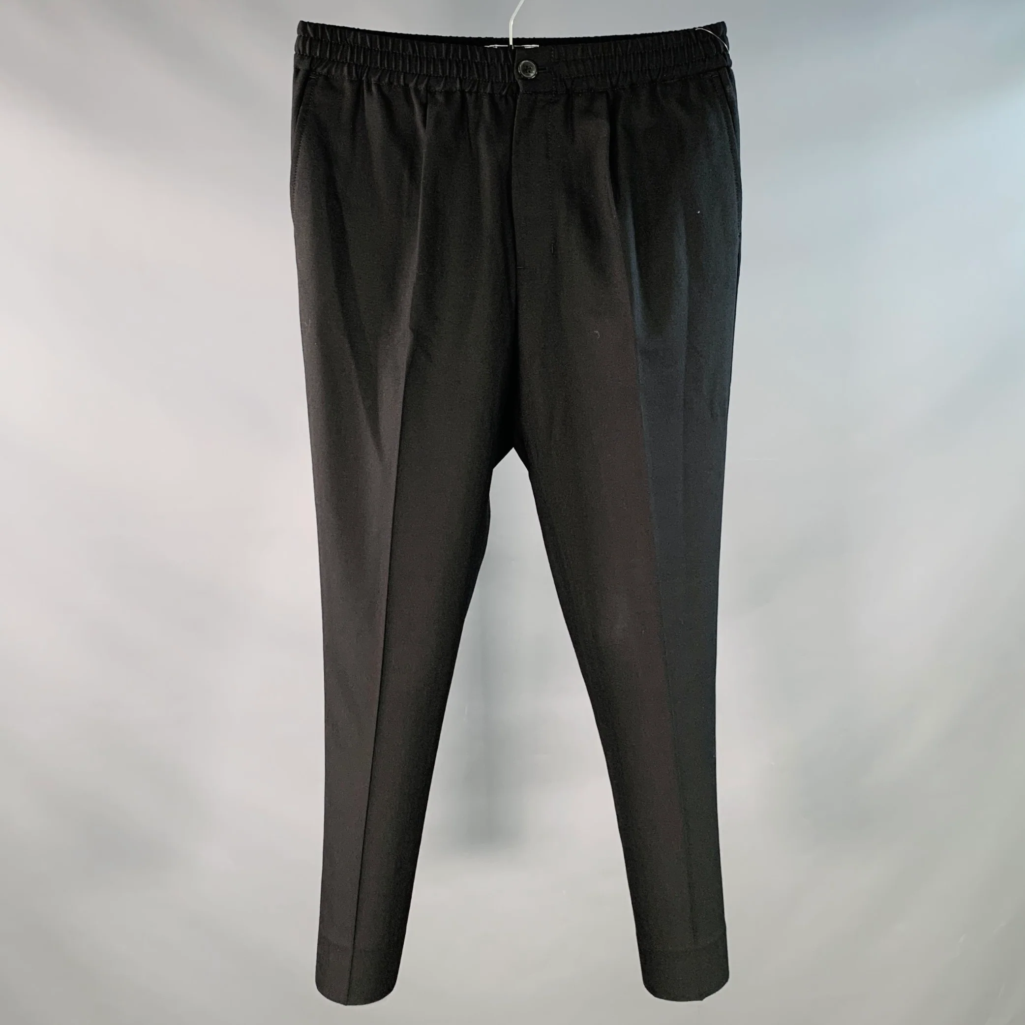 AMI by ALEXANDRE MATTIUSSI Size 28 Black Virgin Wool Pleated Drawstring Dress Pants