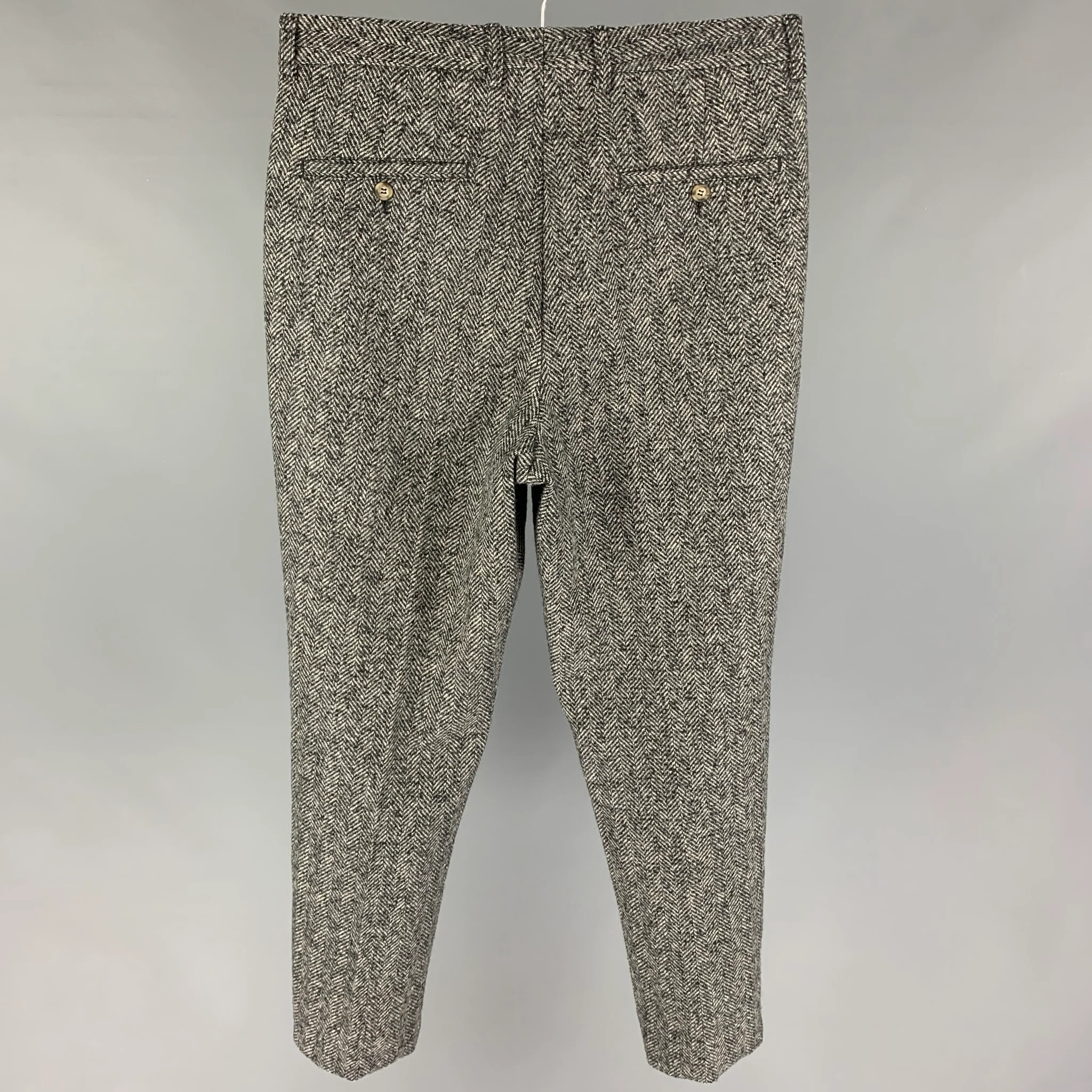 AMI by ALEXANDRE MATTIUSSI Size 32 Grey Black Herringbone Button Fly Dress Pants - Image 3